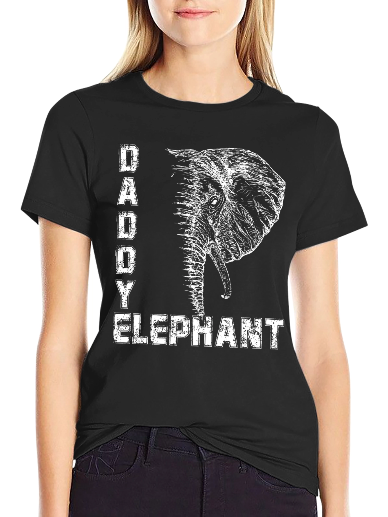Daddy Elephant Graphic Tee - Black Cotton T-Shirt