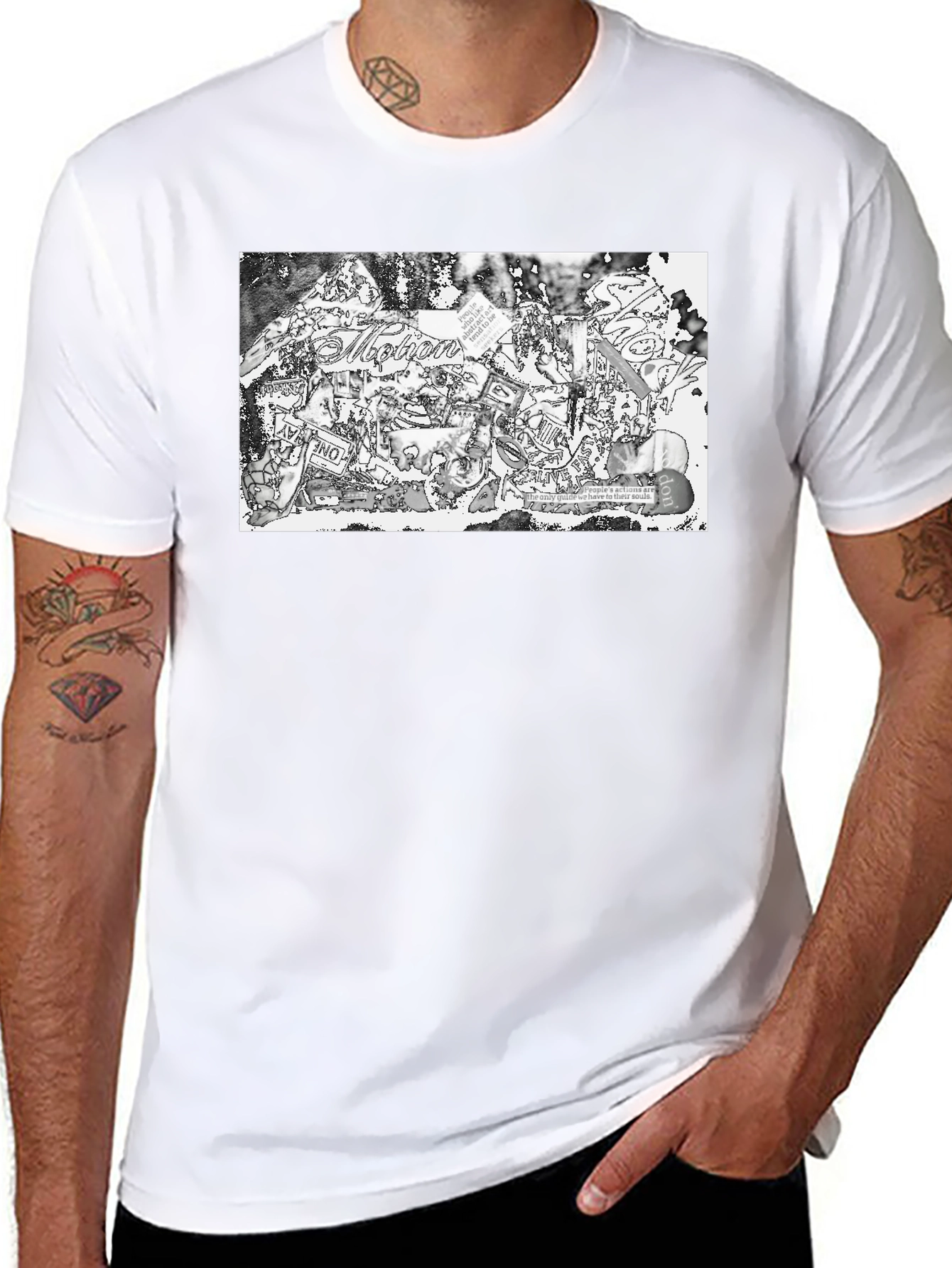 Abstract Collage Print Black Tee
