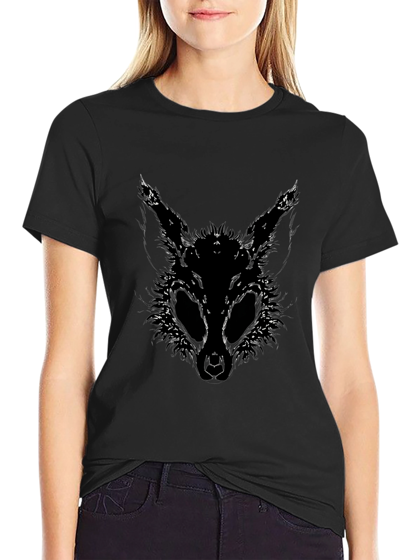 Creepy Rabbit Graphic Tee - Black Cotton Shirt