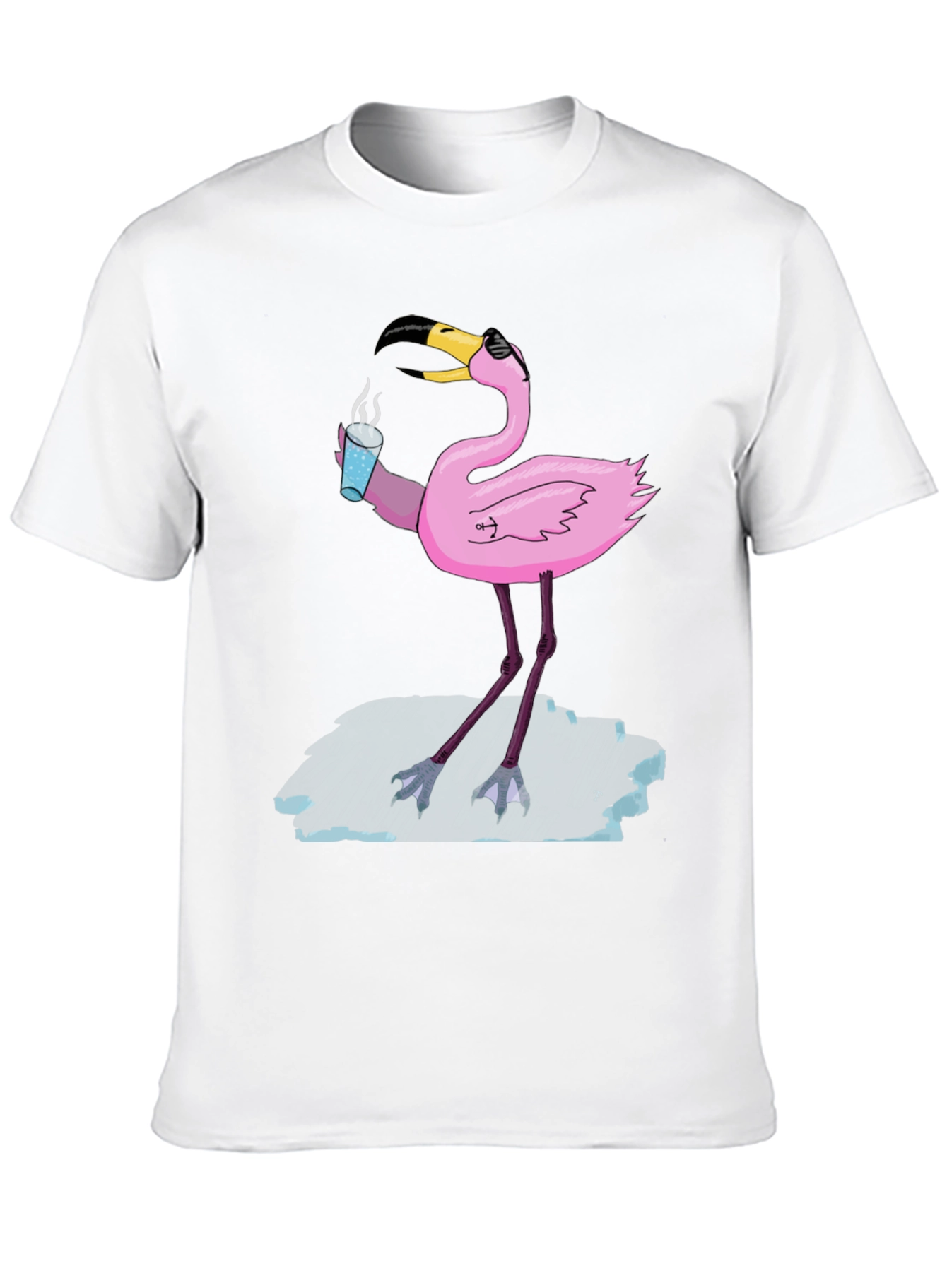 Cool Flamingo Drinking Coffee Graphic Tee