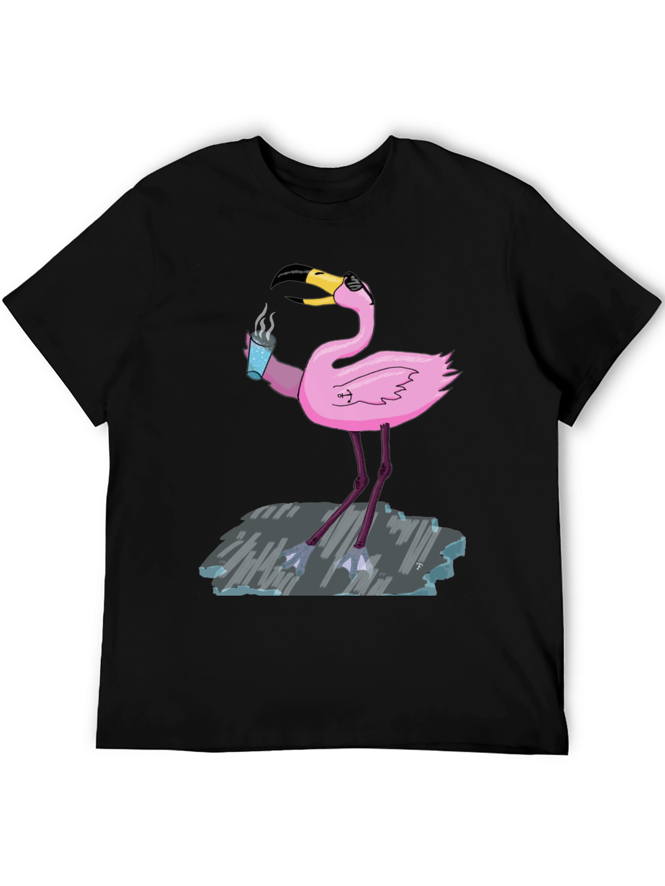 Cool Flamingo Drinking Coffee Graphic Tee