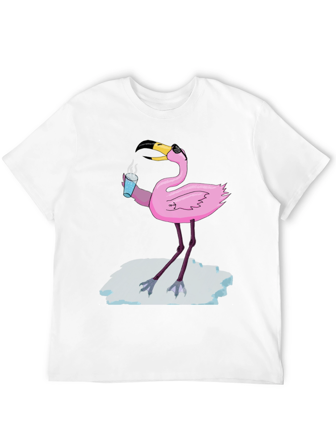 Cool Flamingo Drinking Coffee Graphic Tee