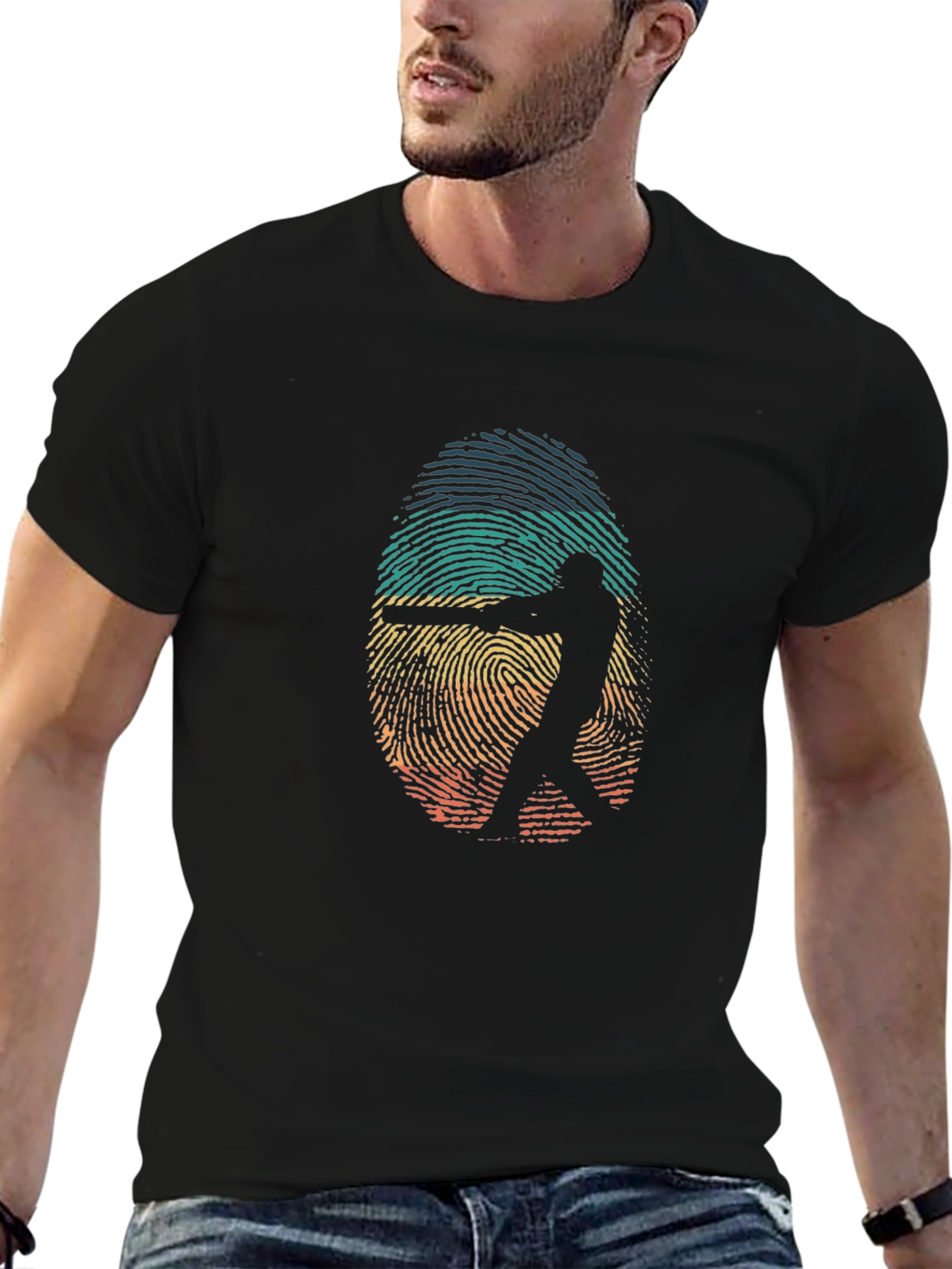 Ringer Fingerprint Gun Silhouette Graphic Tee