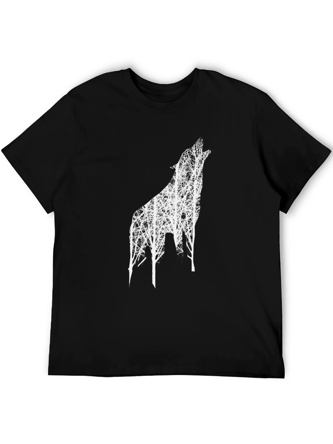 Black T-Shirt with Wolf Tree Design