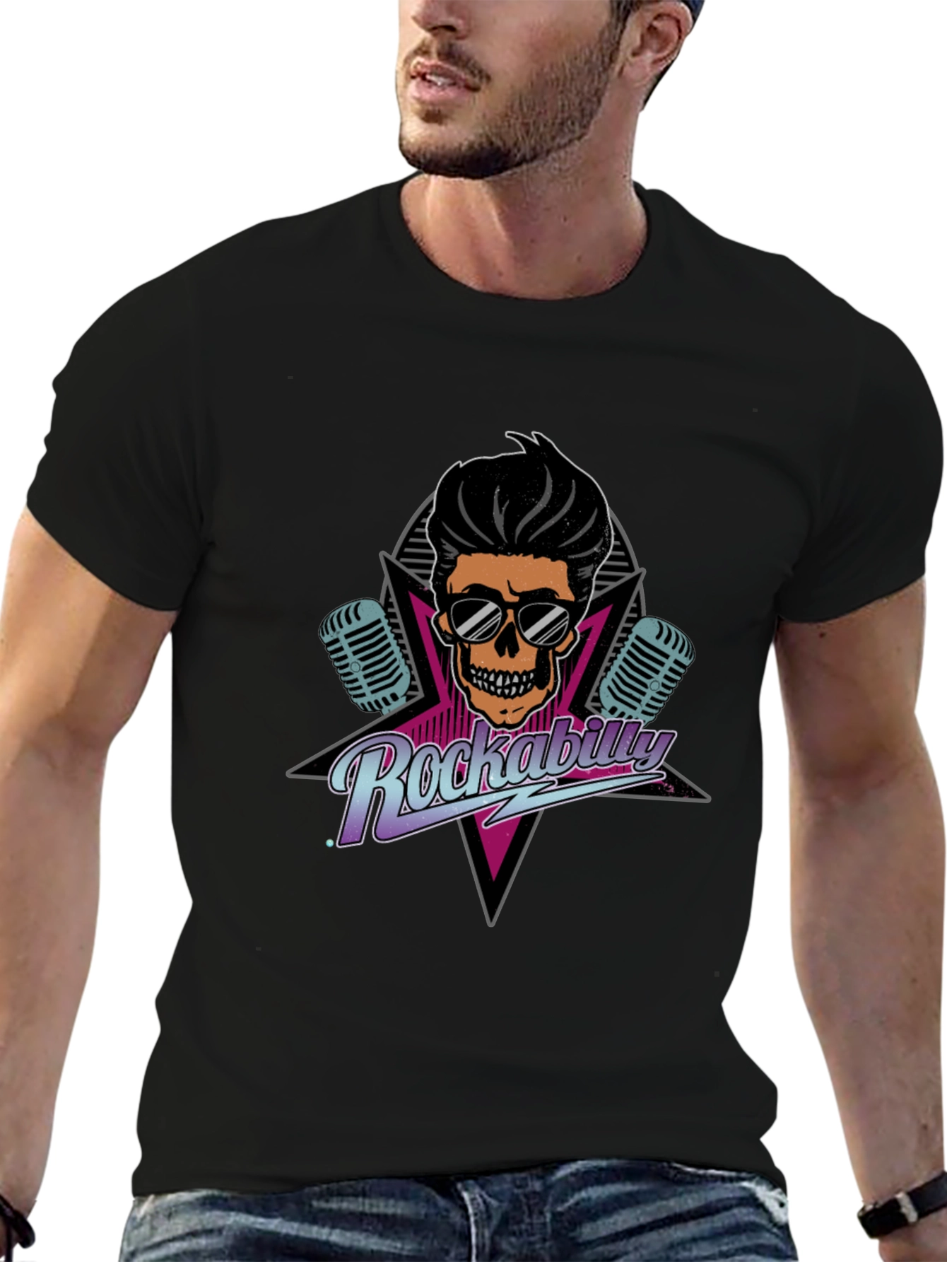 Rockabilly Skull Graphic Tee - Retro Cool