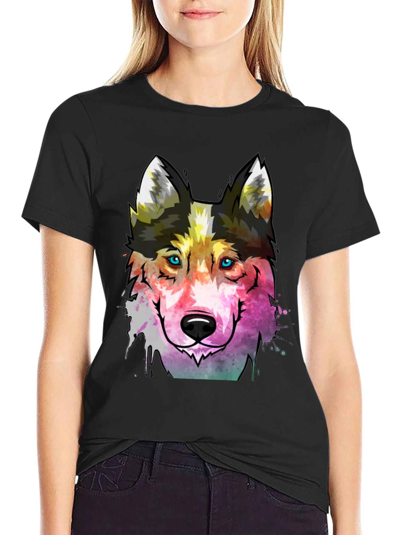 Abstract Wolf Graphic Tee - Mens Black T-Shirt