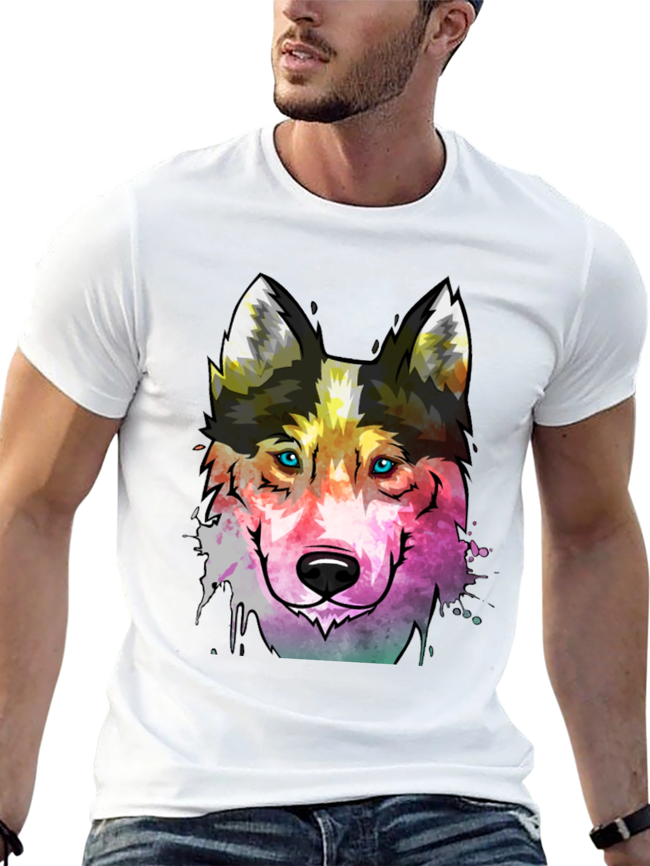 Abstract Wolf Graphic Tee - Mens Black T-Shirt