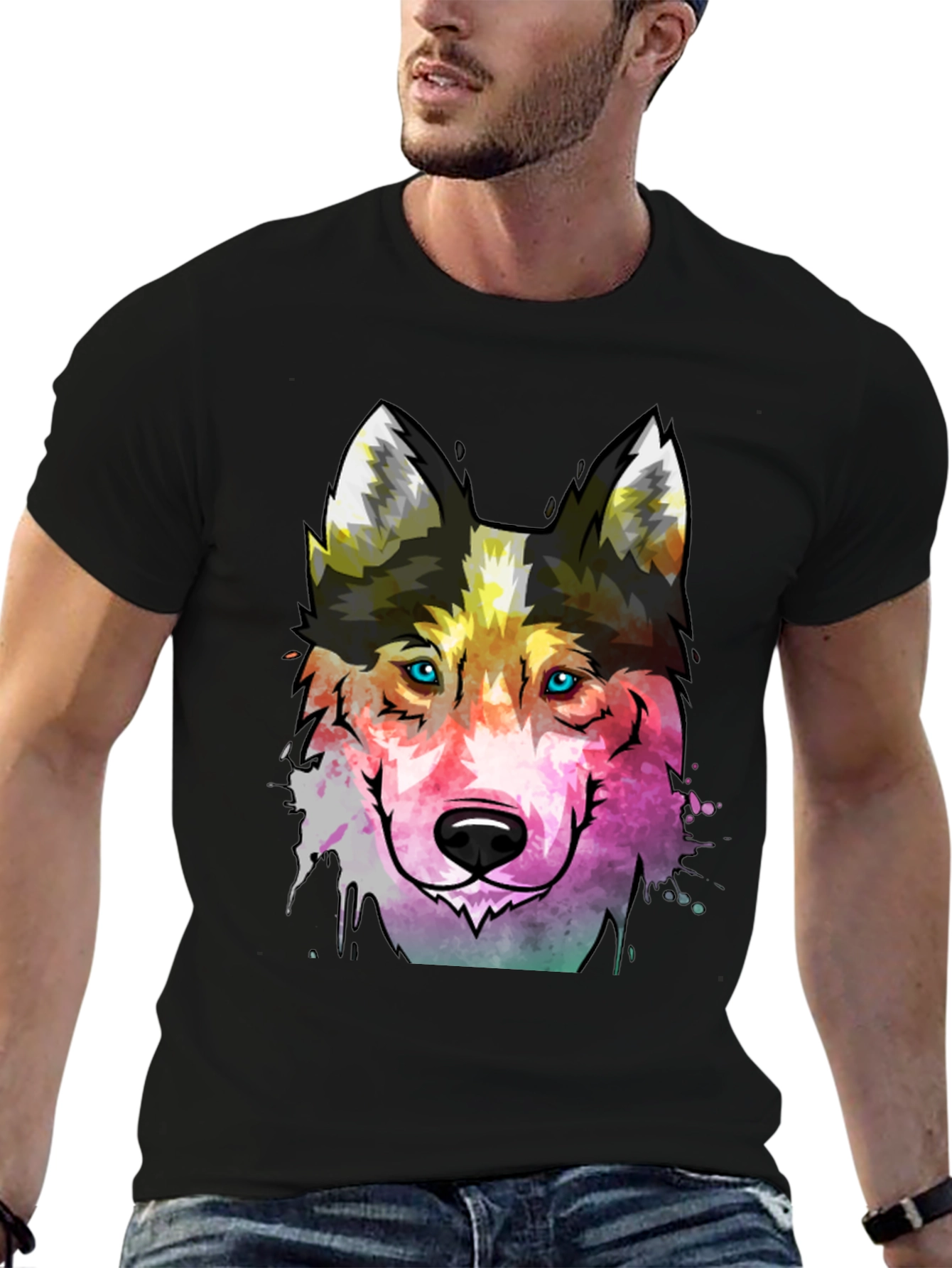 Abstract Wolf Graphic Tee - Mens Black T-Shirt