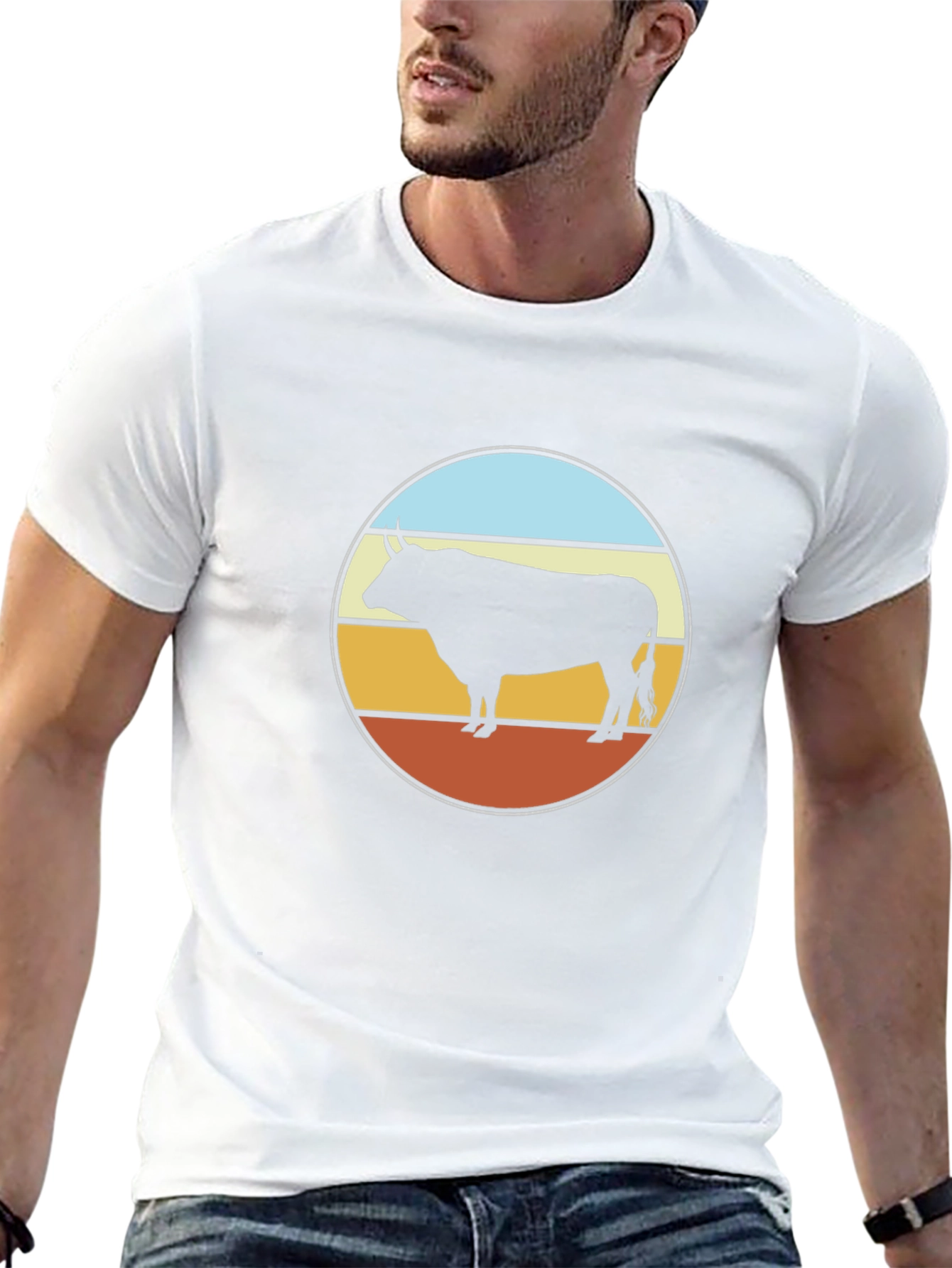 Retro Bull Graphic Tee - Black Cotton T-Shirt