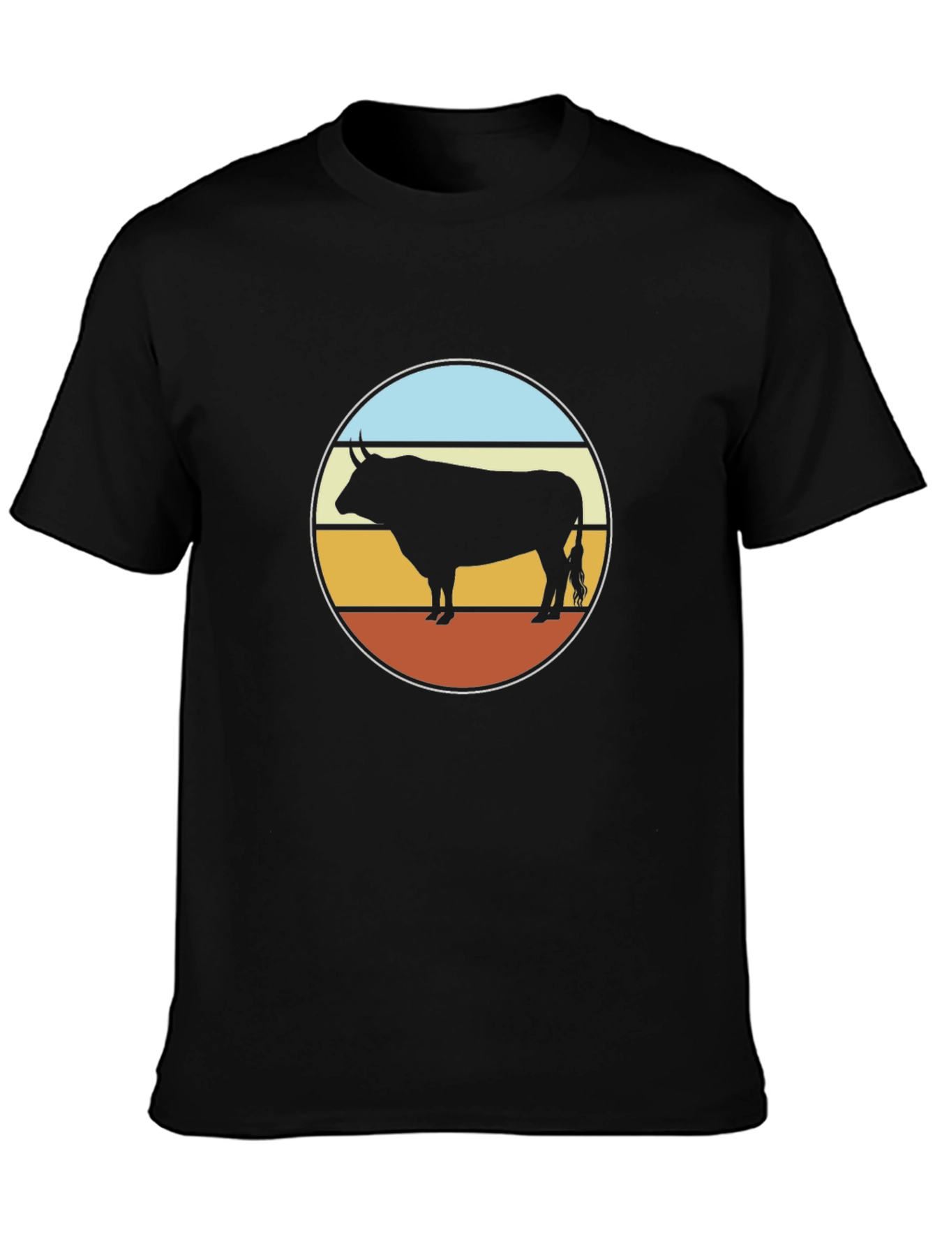 Retro Bull Graphic Tee - Black Cotton T-Shirt