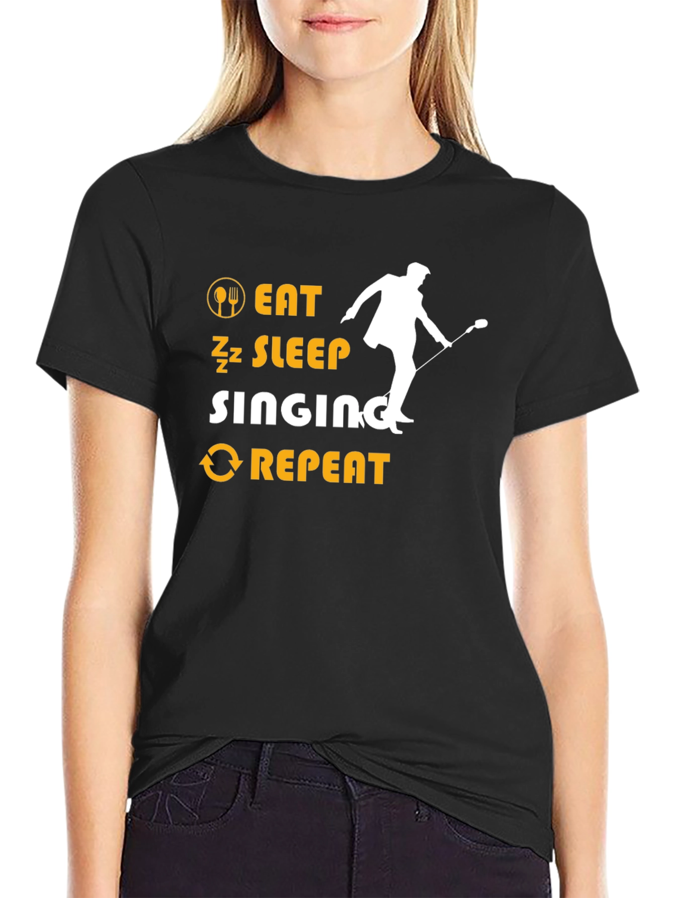 Eat Sleep Sing Repeat Black T-Shirt