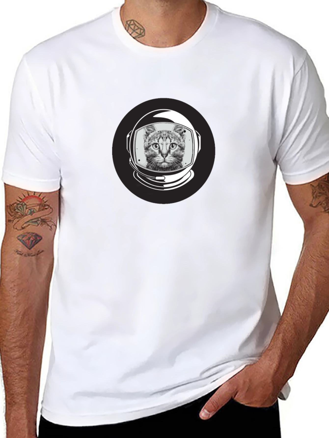 Astronaut Cat Graphic Black T-Shirt