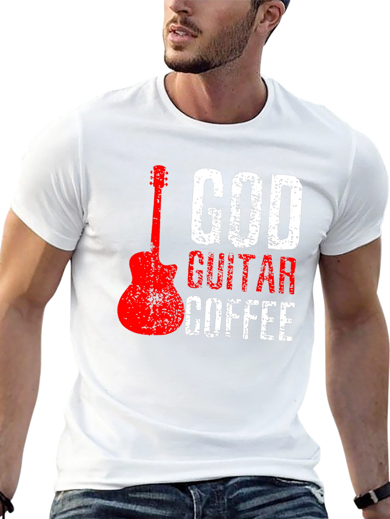God Guitar Coffee Graphic Tee - Music Lover Shirt