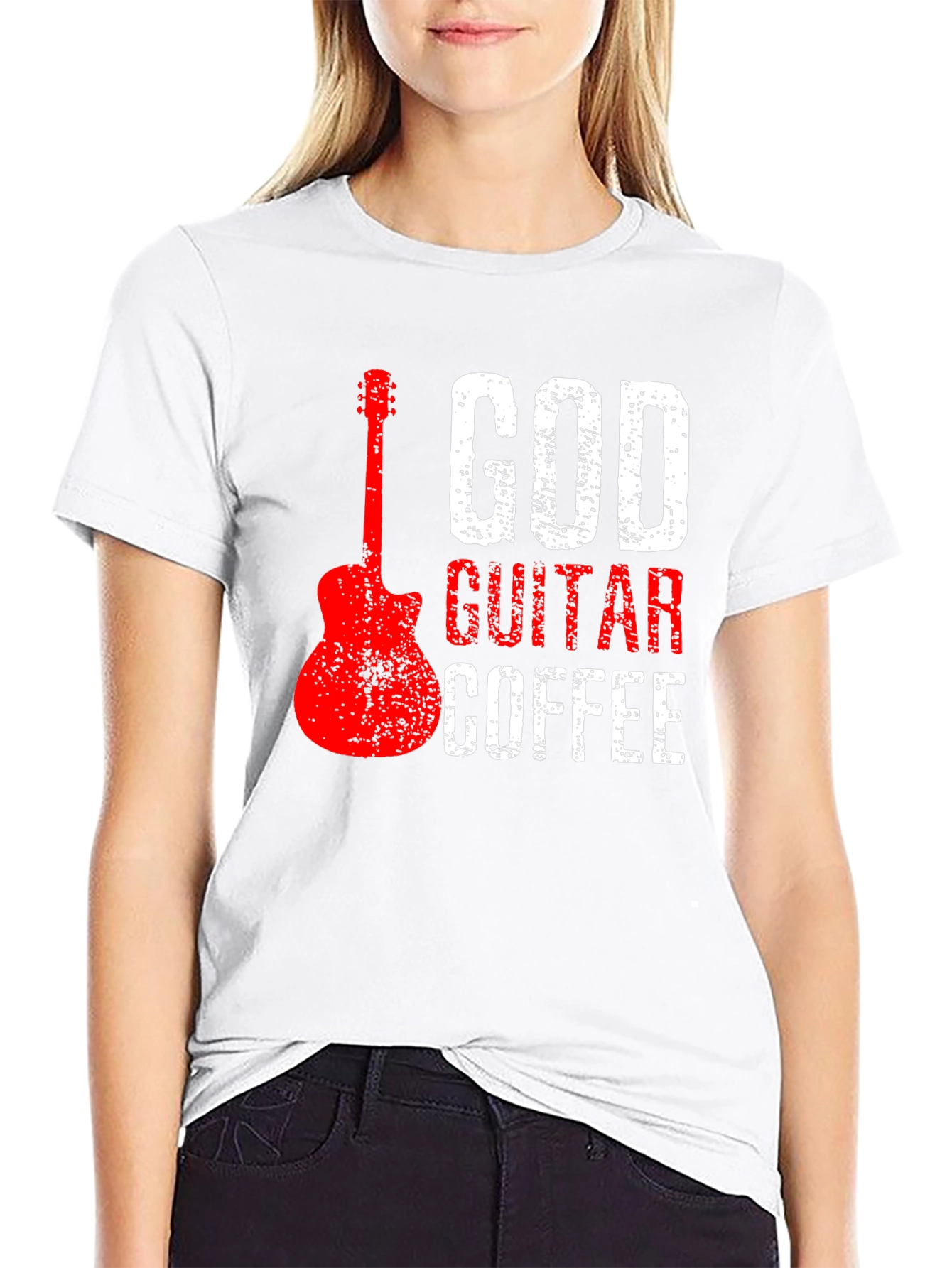 God Guitar Coffee Graphic Tee - Music Lover Shirt
