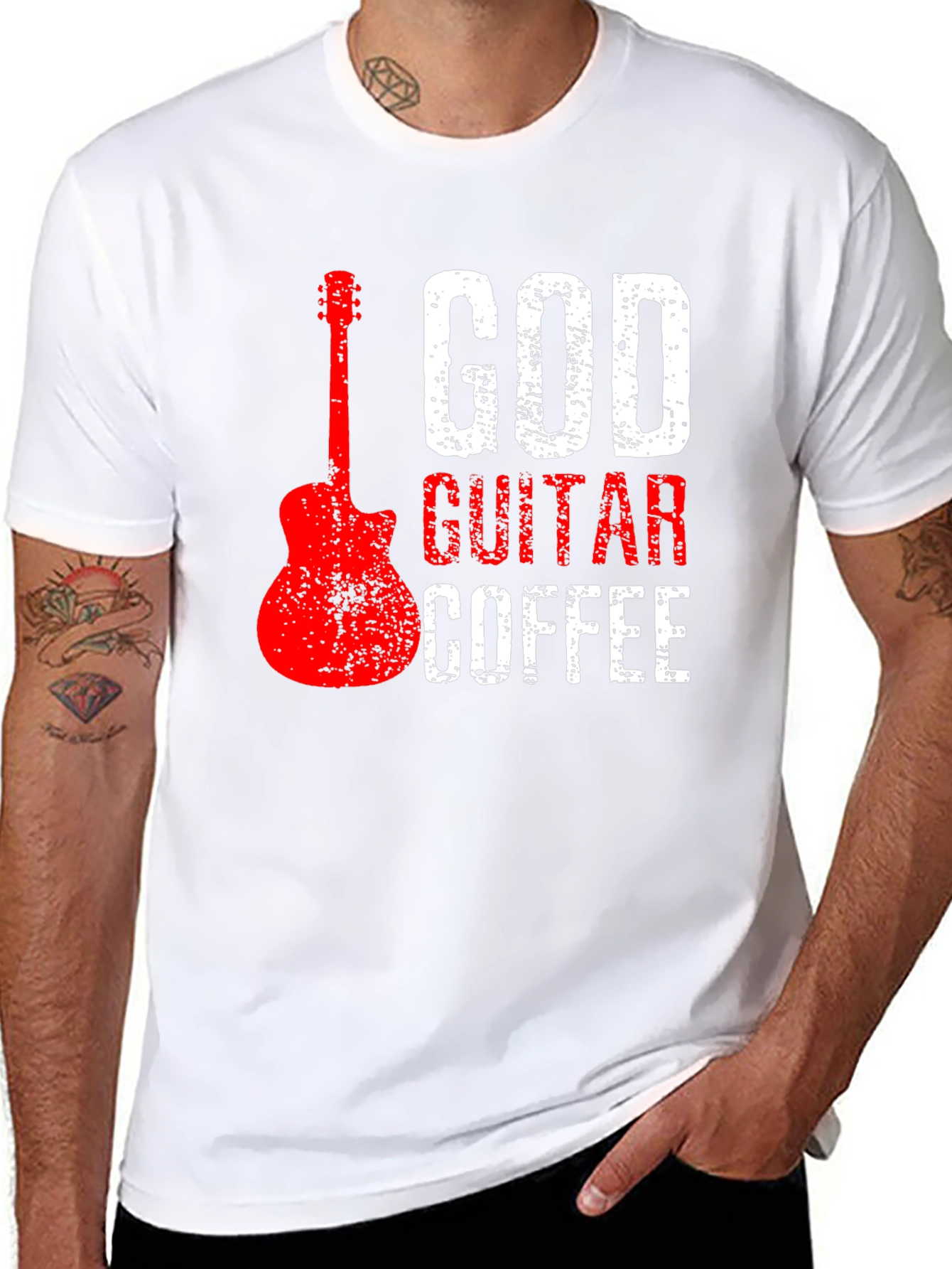God Guitar Coffee Graphic Tee - Music Lover Shirt
