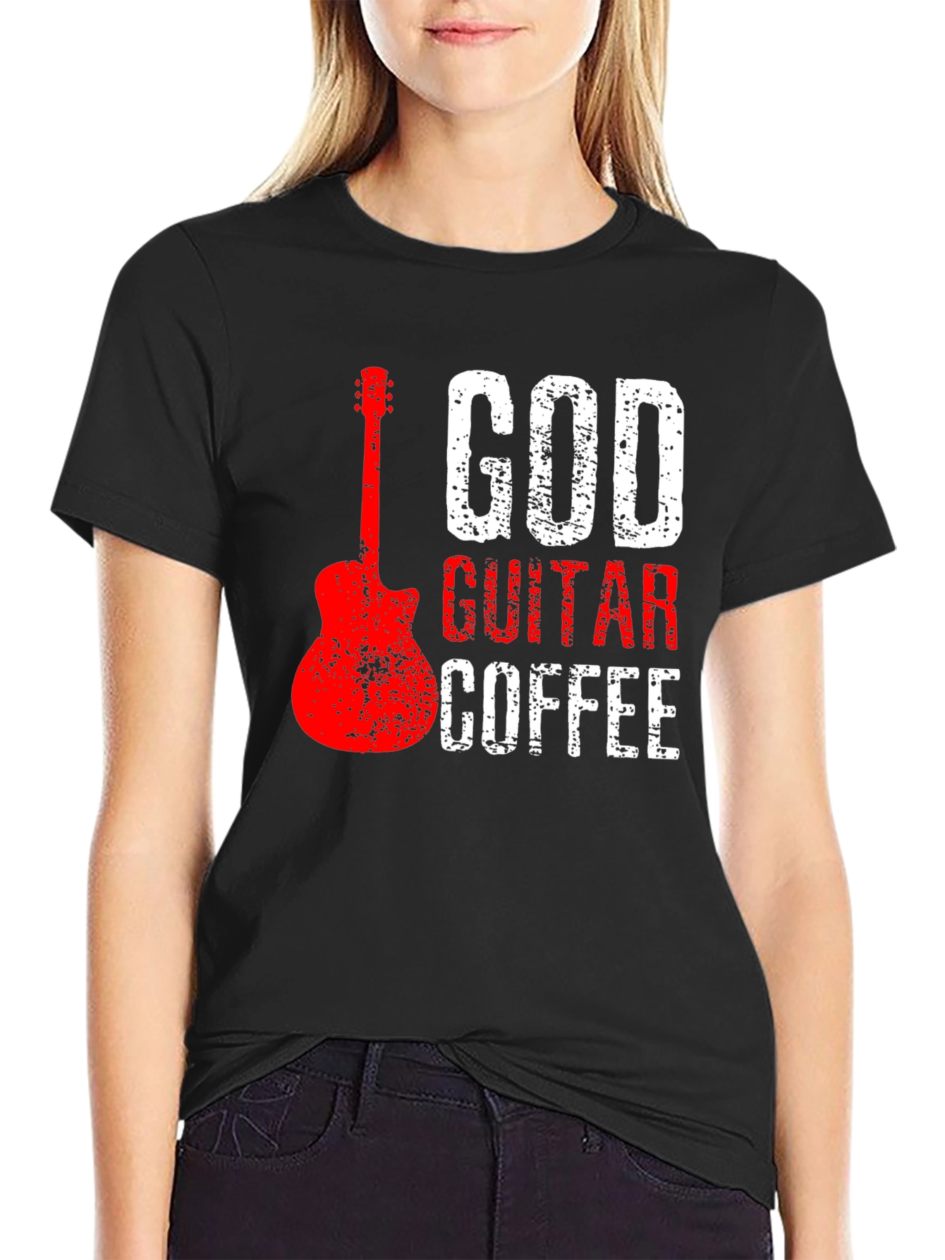 God Guitar Coffee Graphic Tee - Music Lover Shirt