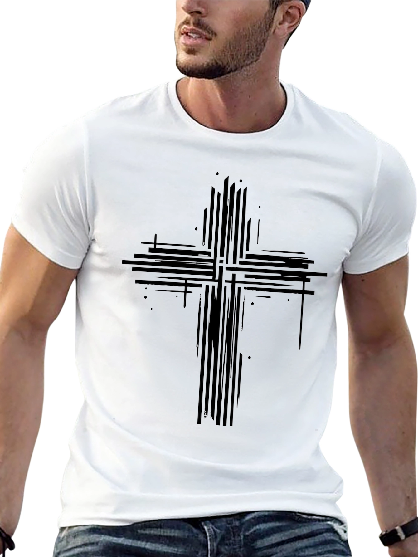 Abstract Cross Graphic Print Black T-Shirt