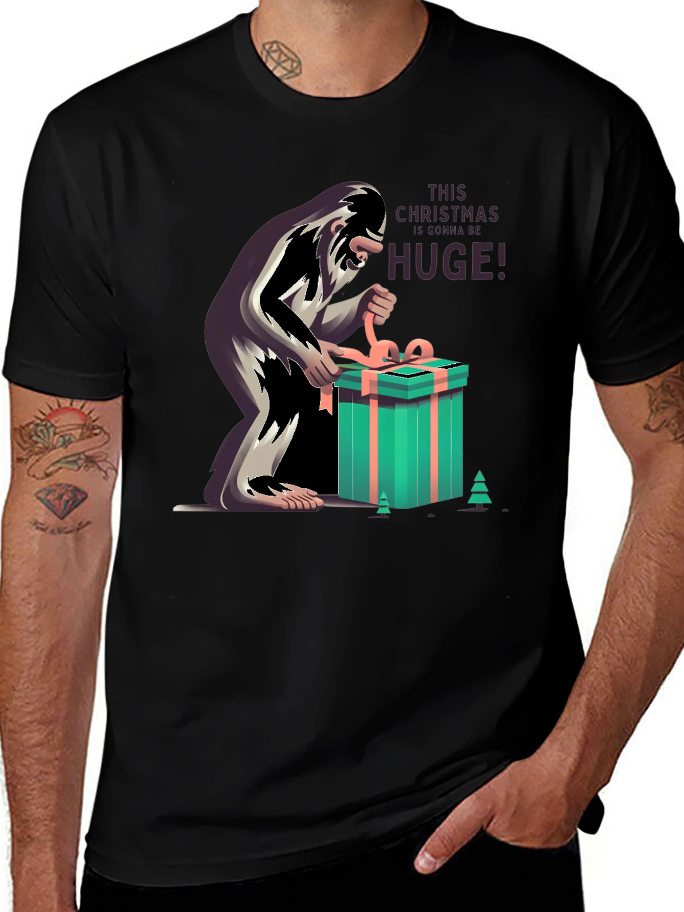Bigfoot Christmas Gift Black T-Shirt