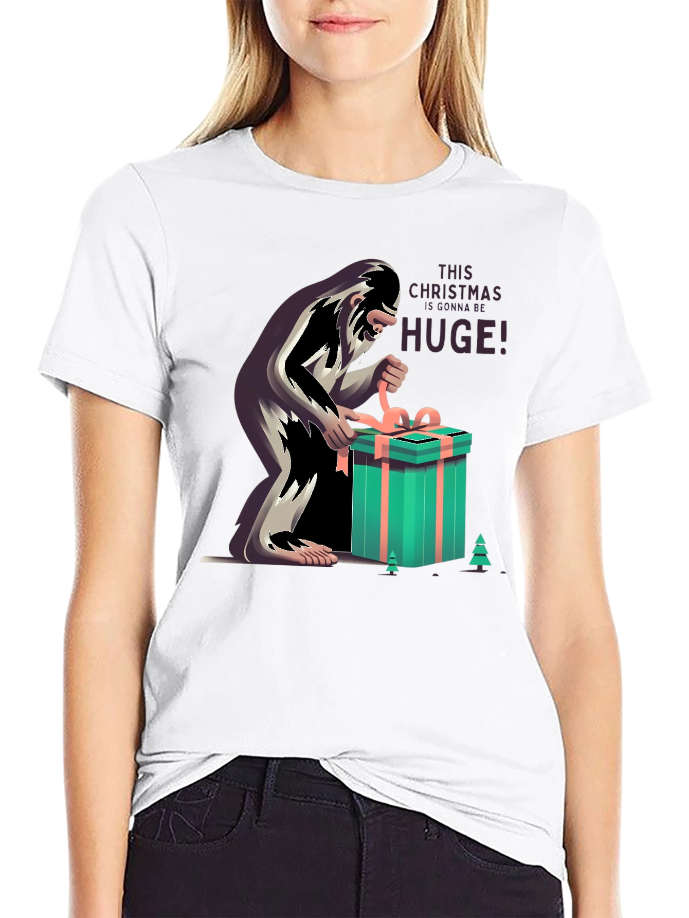 Bigfoot Christmas Gift Black T-Shirt