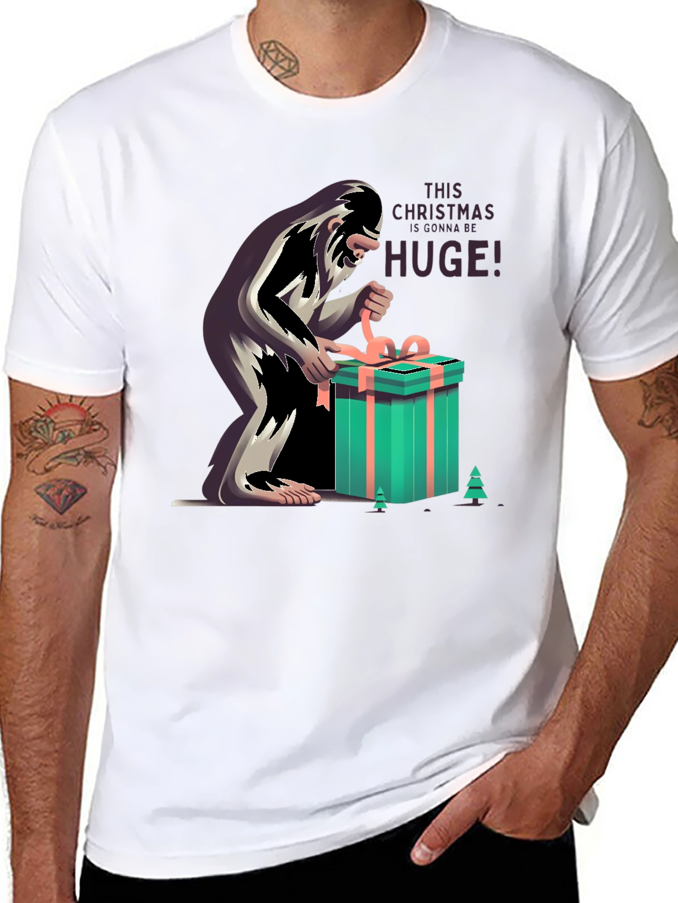 Bigfoot Christmas Gift Black T-Shirt
