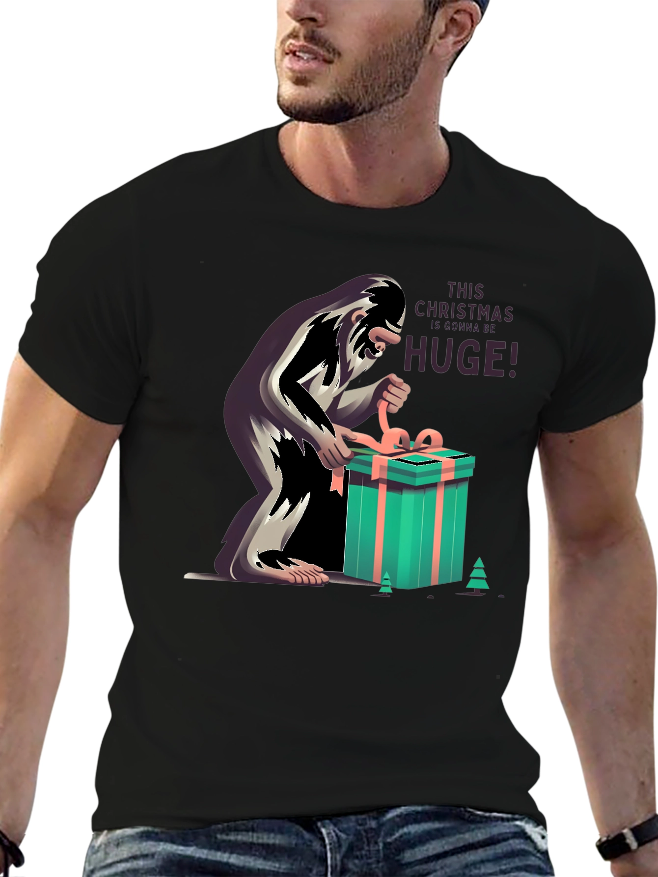 Bigfoot Christmas Gift Black T-Shirt