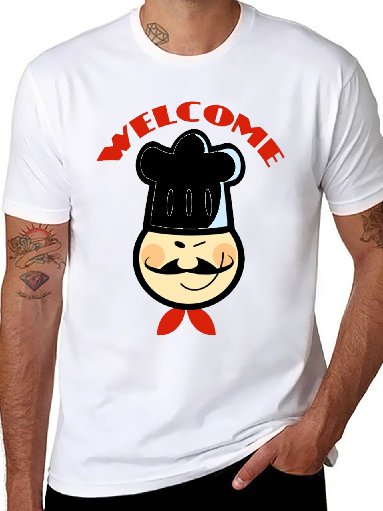 Chef Welcome Graphic T-Shirt - Mens Black Cotton Tee