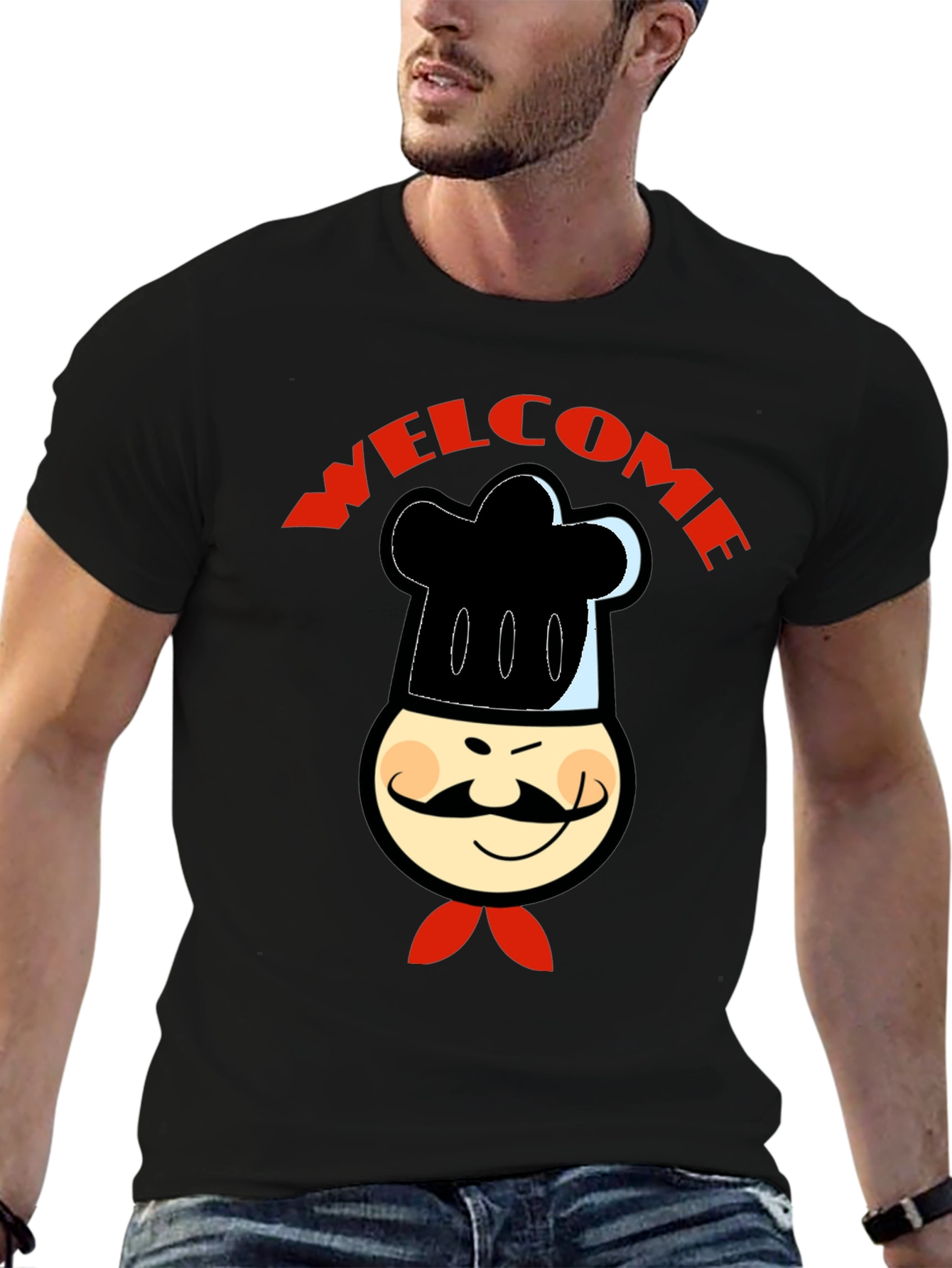 Chef Welcome Graphic T-Shirt - Mens Black Cotton Tee