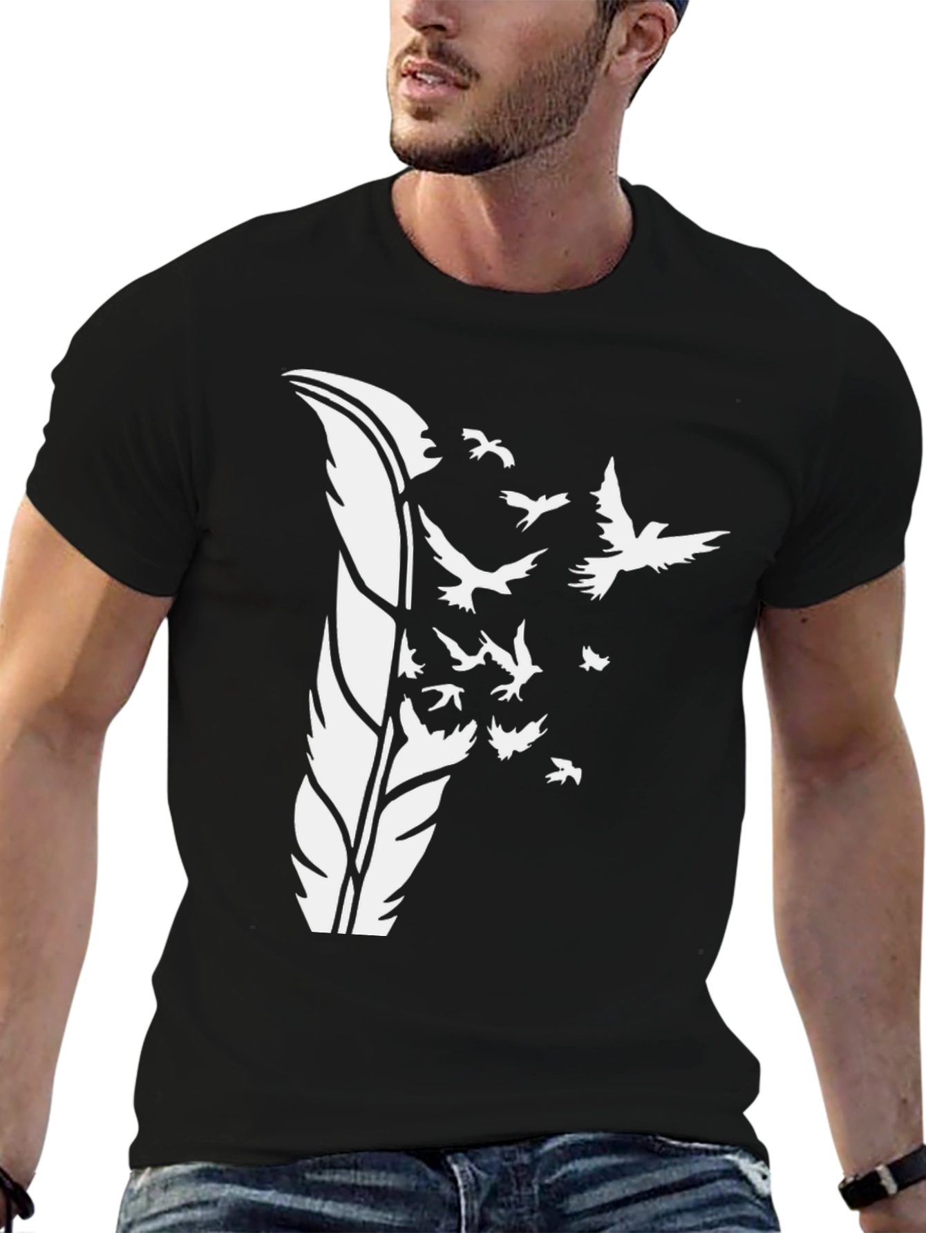 Feather Bird Graphic Tee - Black