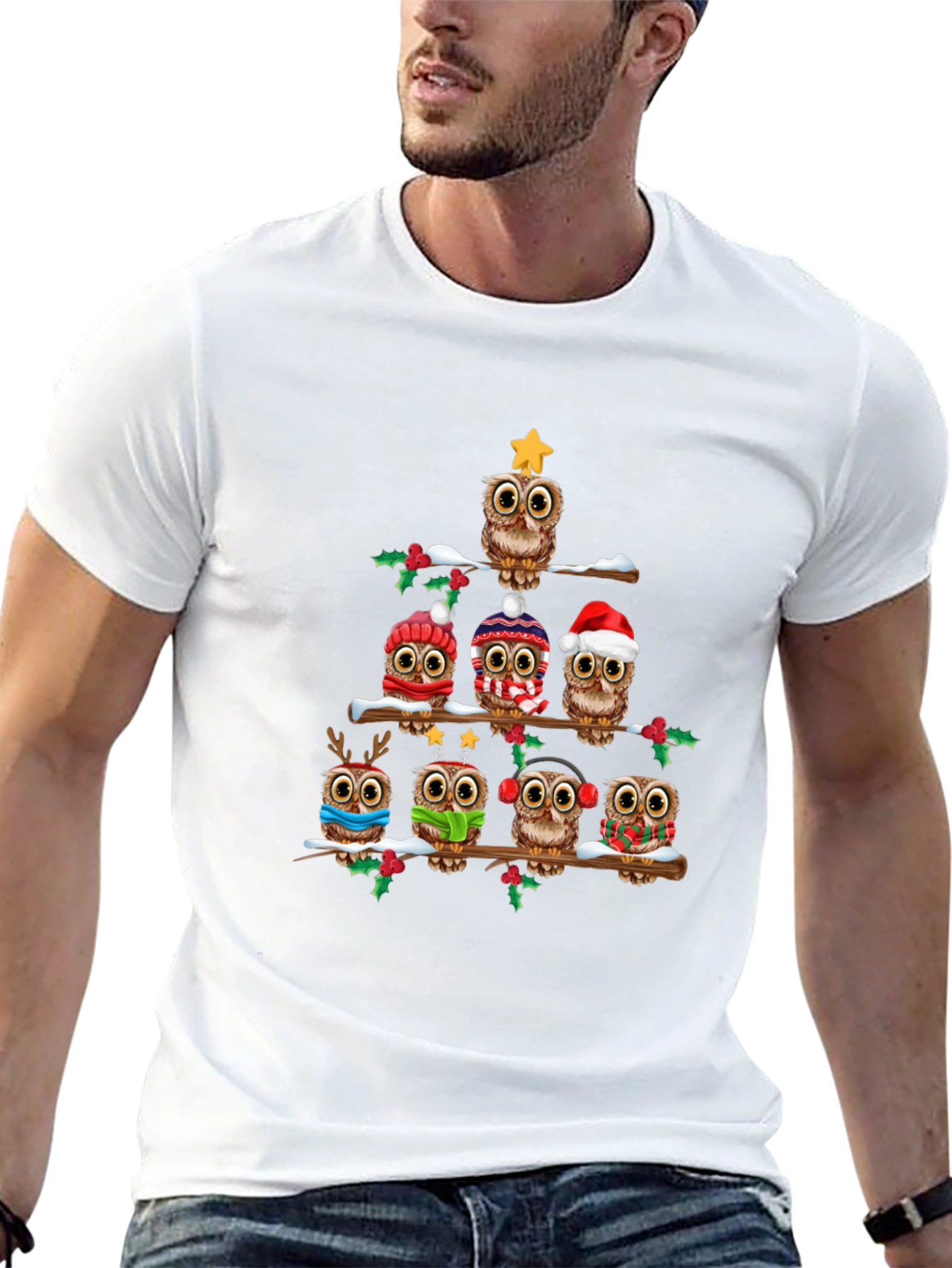 Festive Owl Christmas Tree T-Shirt