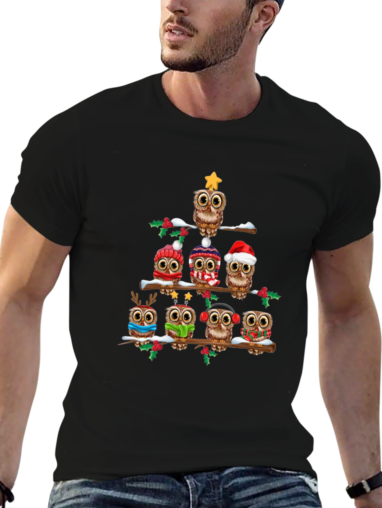 Festive Owl Christmas Tree T-Shirt