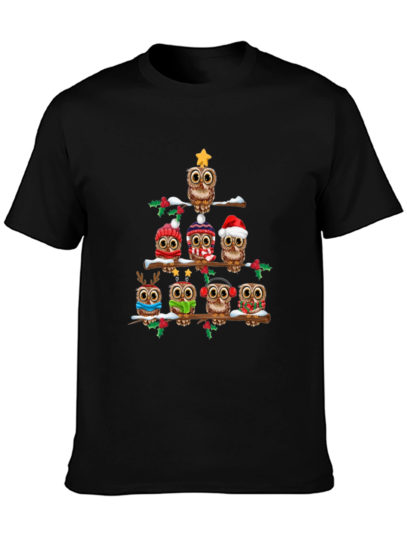 Festive Owl Christmas Tree T-Shirt