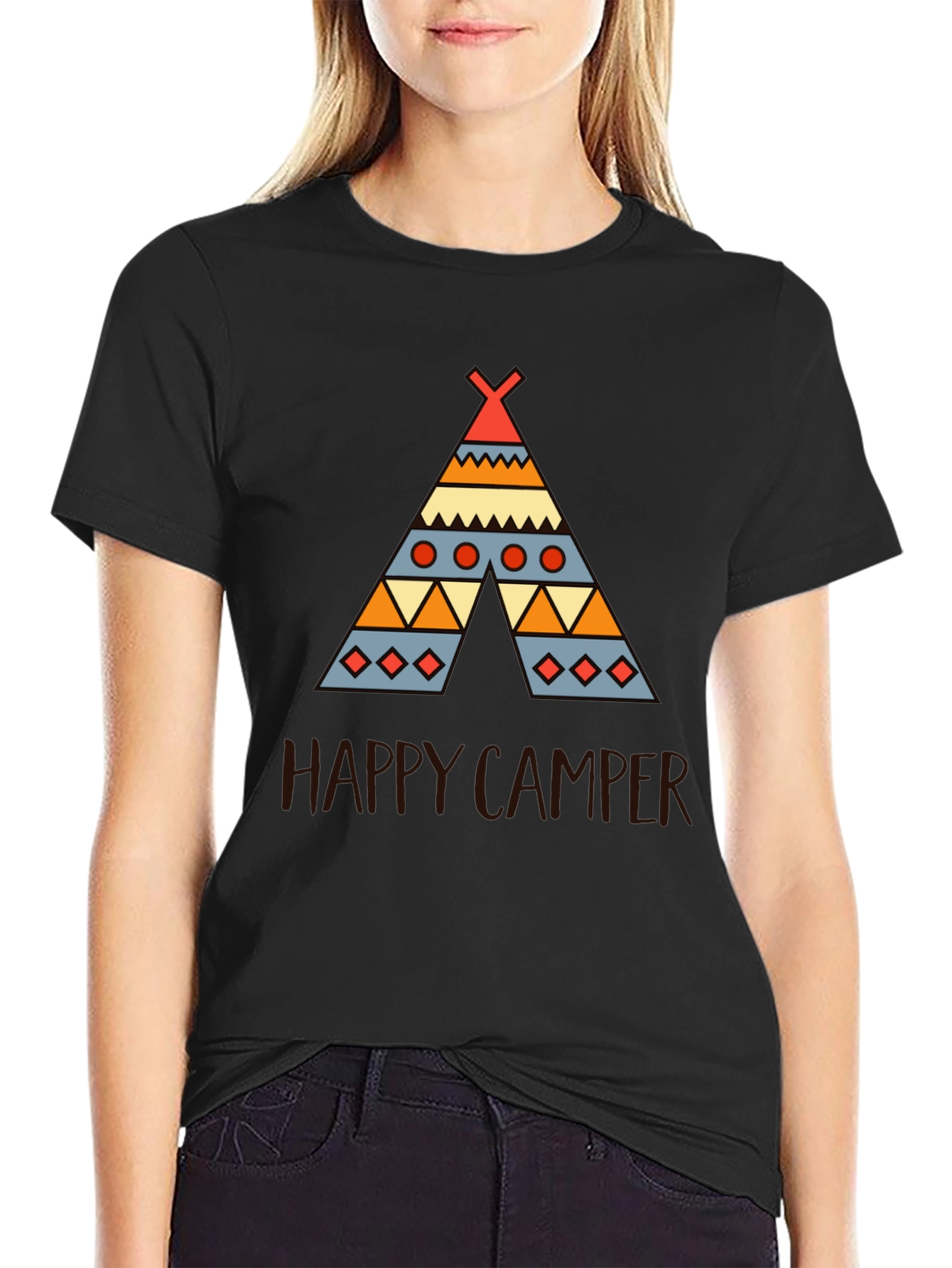 Happy Camper Graphic Tee - Black Cotton T-Shirt