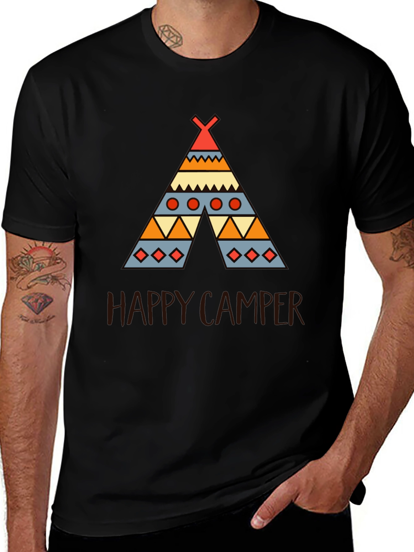 Happy Camper Graphic Tee - Black Cotton T-Shirt