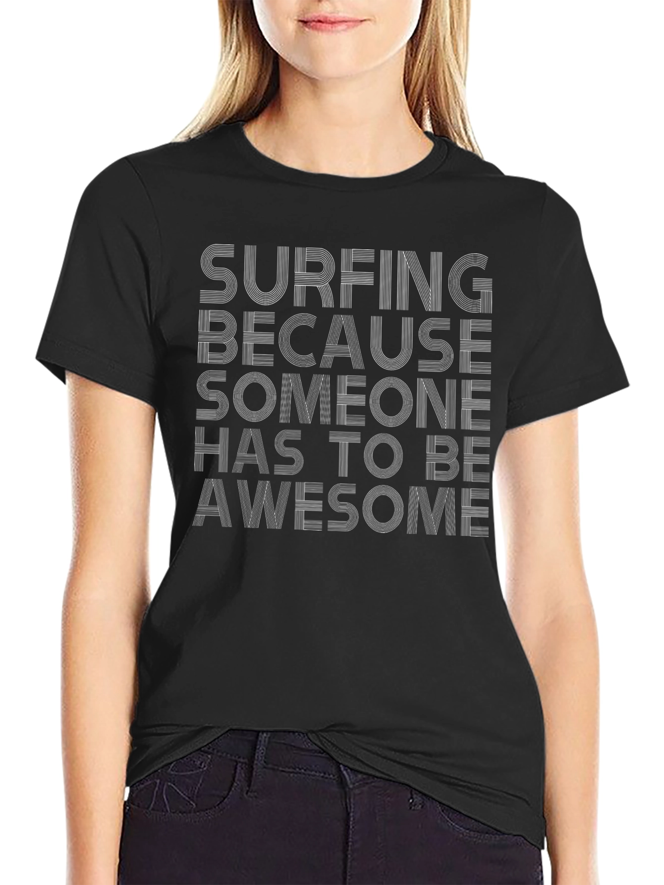 Surfing Awesome Graphic Tee - Black Cotton T-Shirt