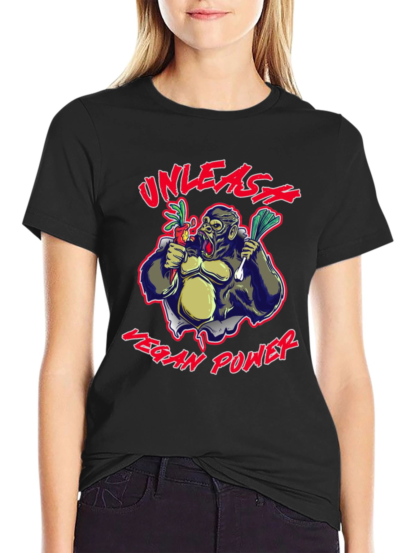 Unleash Vegan Power Gorilla Graphic T-Shirt