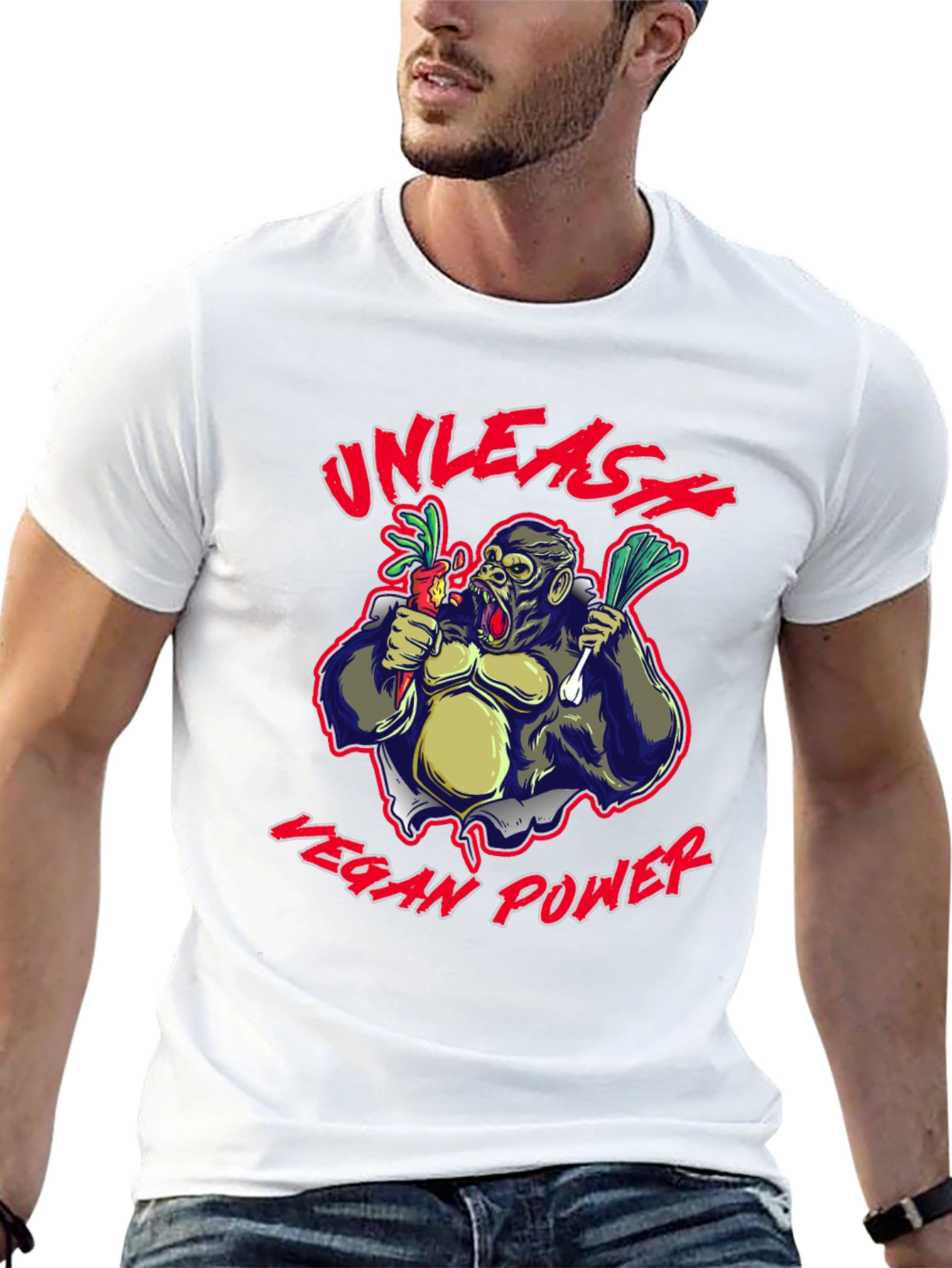 Unleash Vegan Power Gorilla Graphic T-Shirt