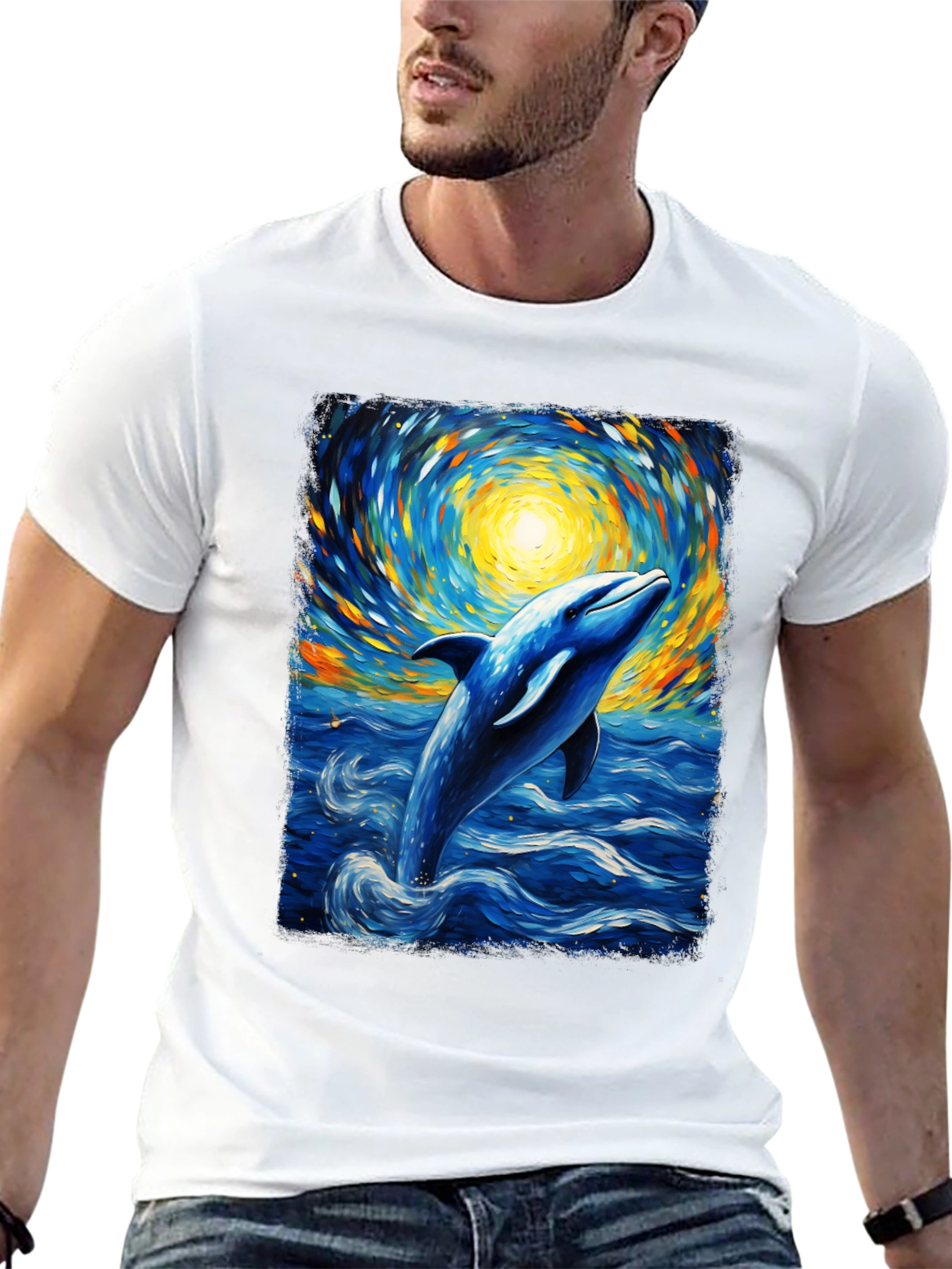 Dolphin Van Gogh Style T-Shirt Artistic Ocean Tee