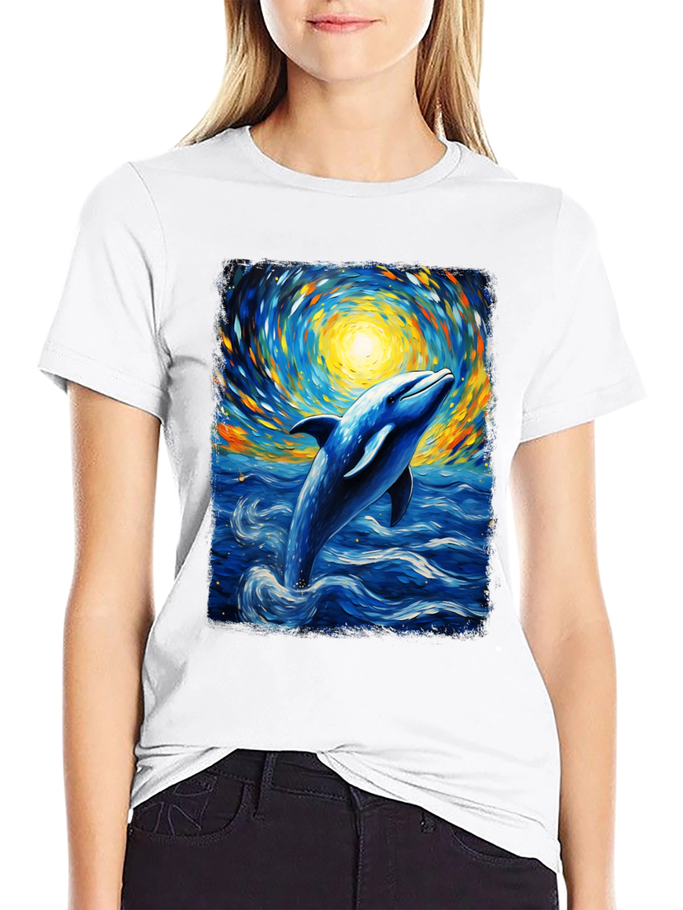 Dolphin Van Gogh Style T-Shirt Artistic Ocean Tee