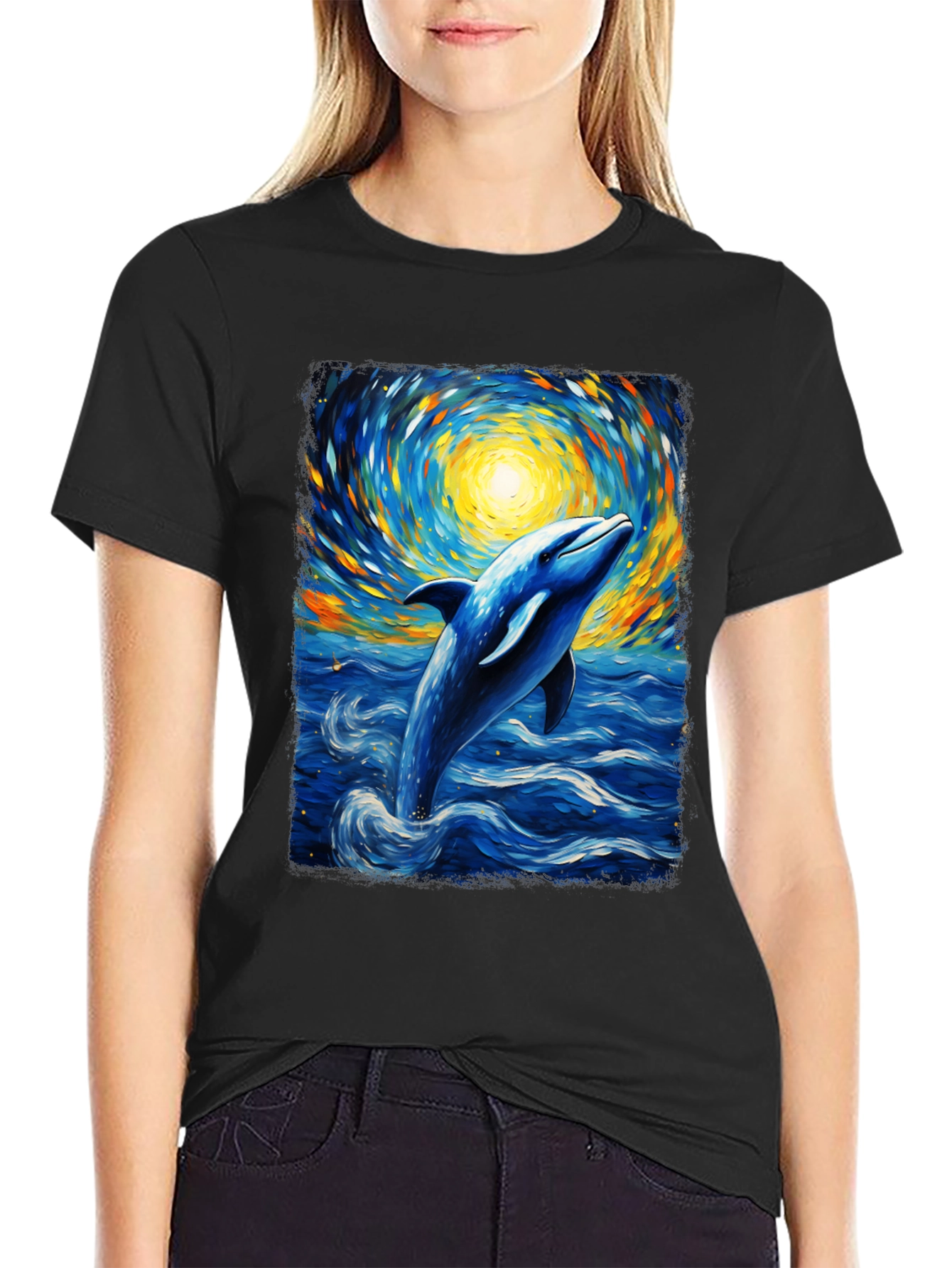 Dolphin Van Gogh Style T-Shirt Artistic Ocean Tee