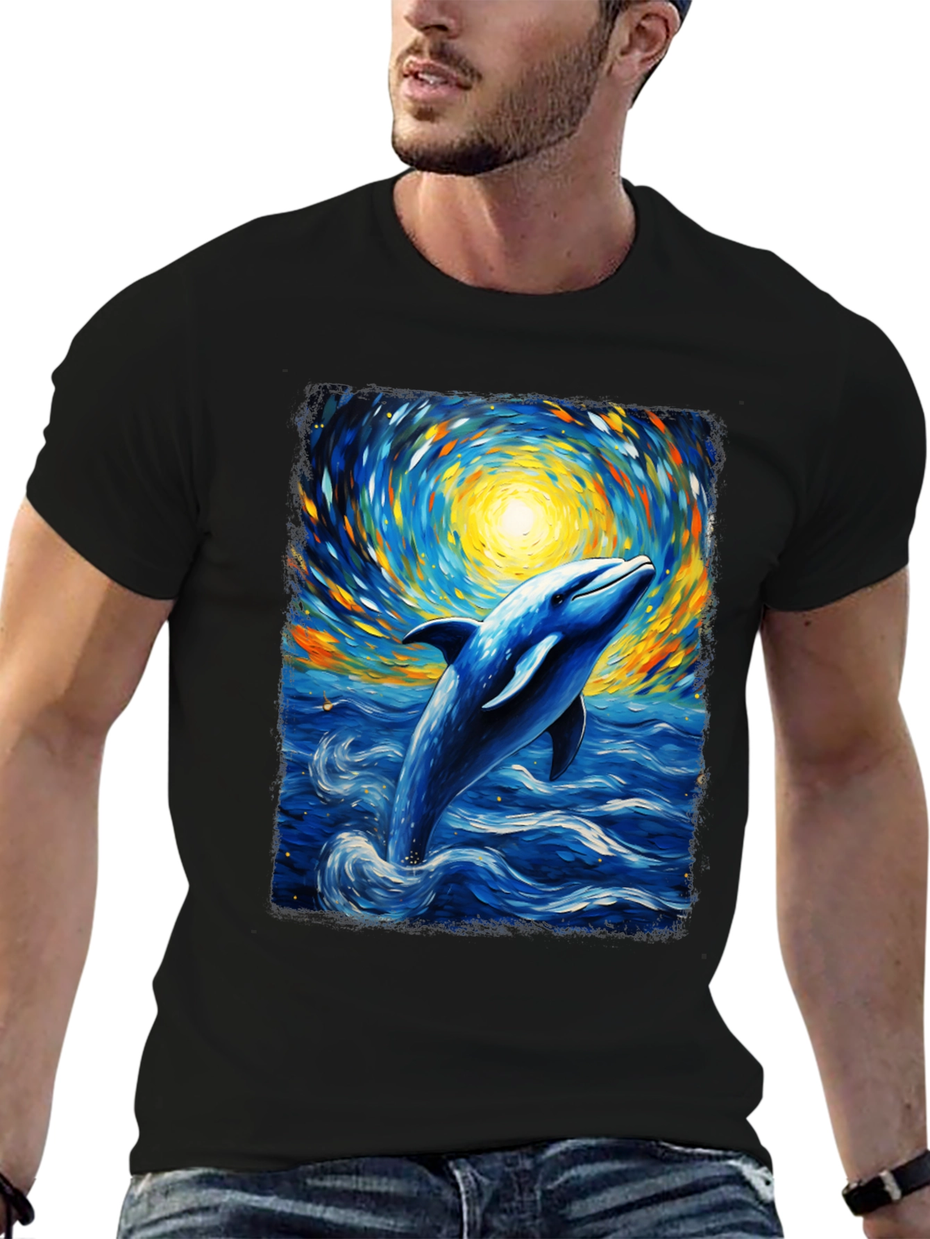 Dolphin Van Gogh Style T-Shirt Artistic Ocean Tee