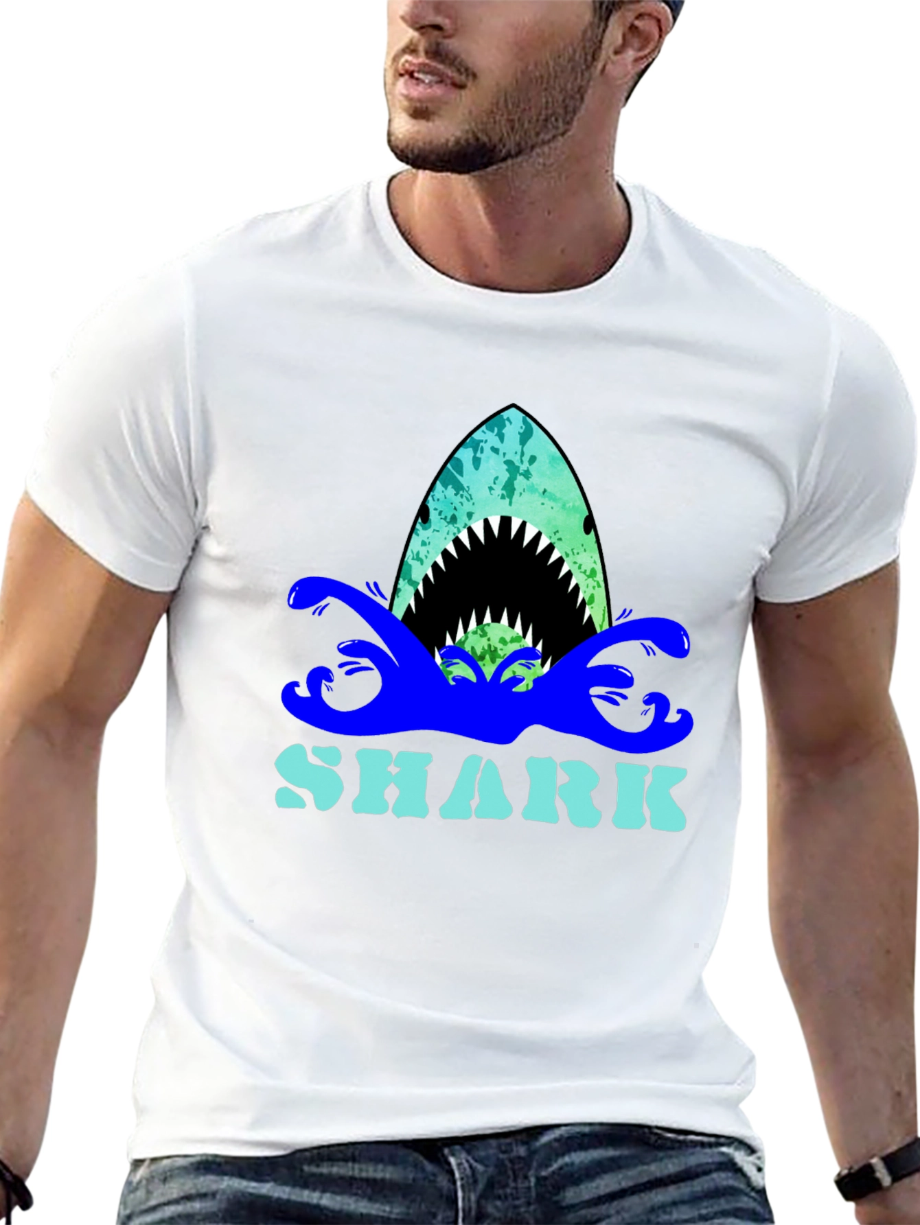 Shark Graphic Print Crew Neck T-Shirt