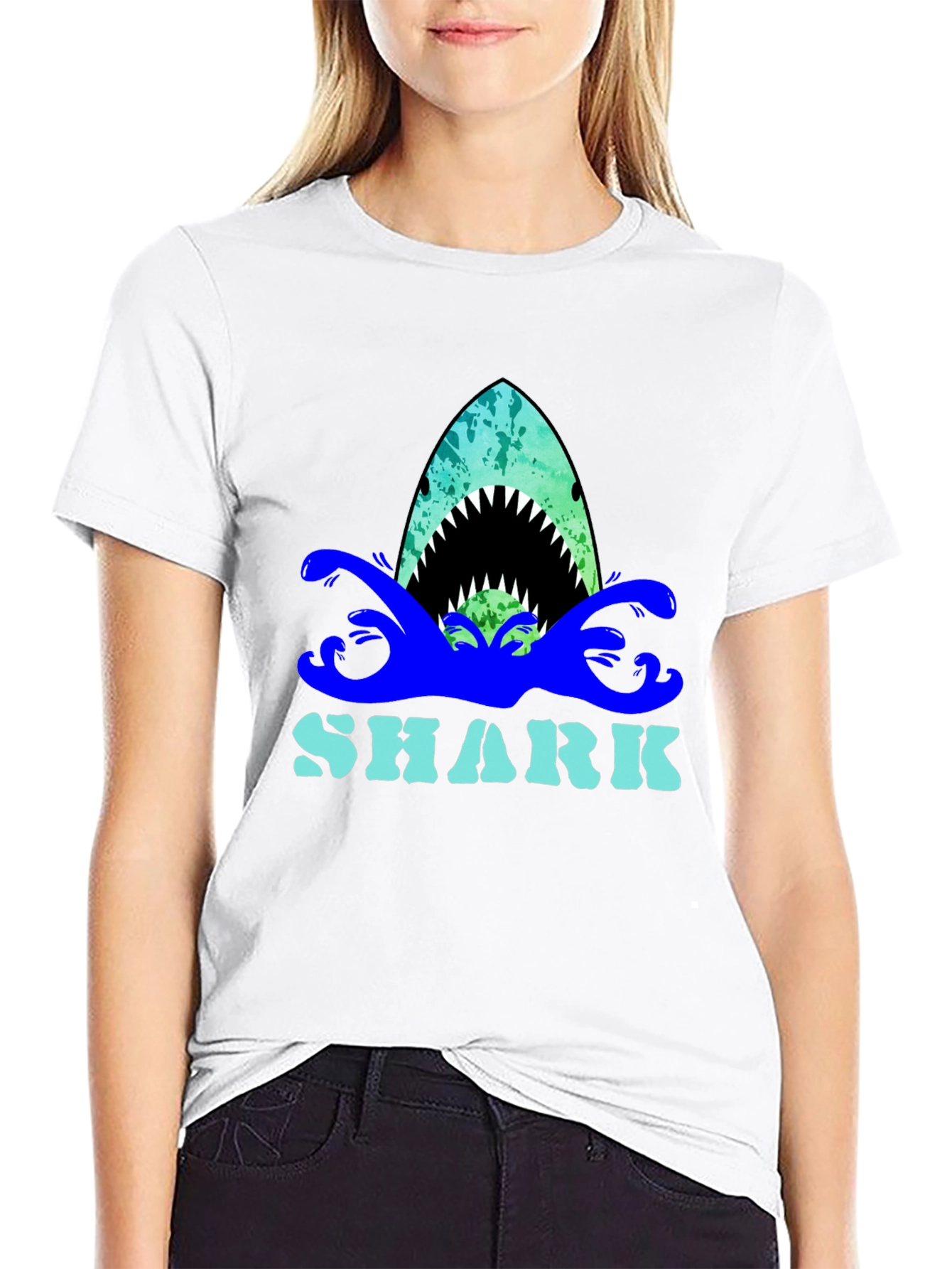 Shark Graphic Print Crew Neck T-Shirt