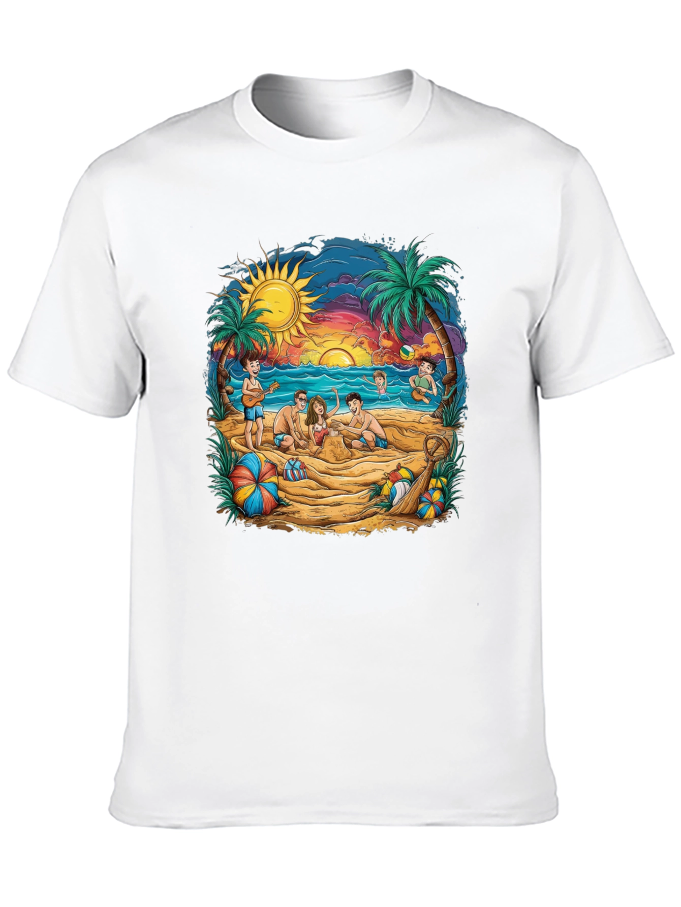 Beach Scene Graphic Tee - Black