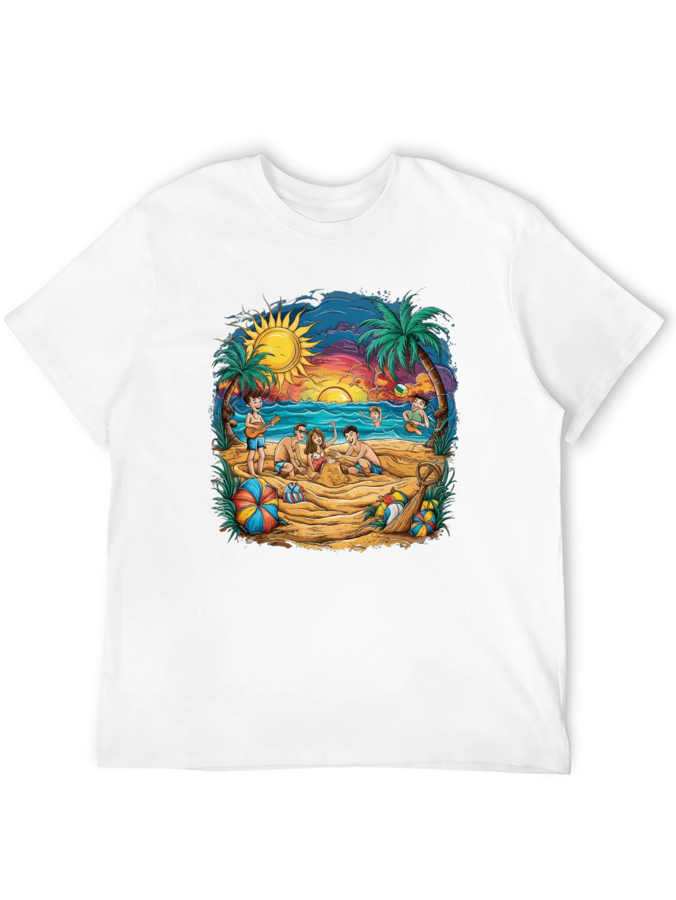 Beach Scene Graphic Tee - Black