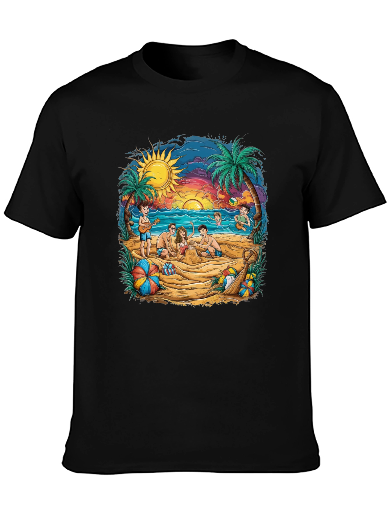 Beach Scene Graphic Tee - Black
