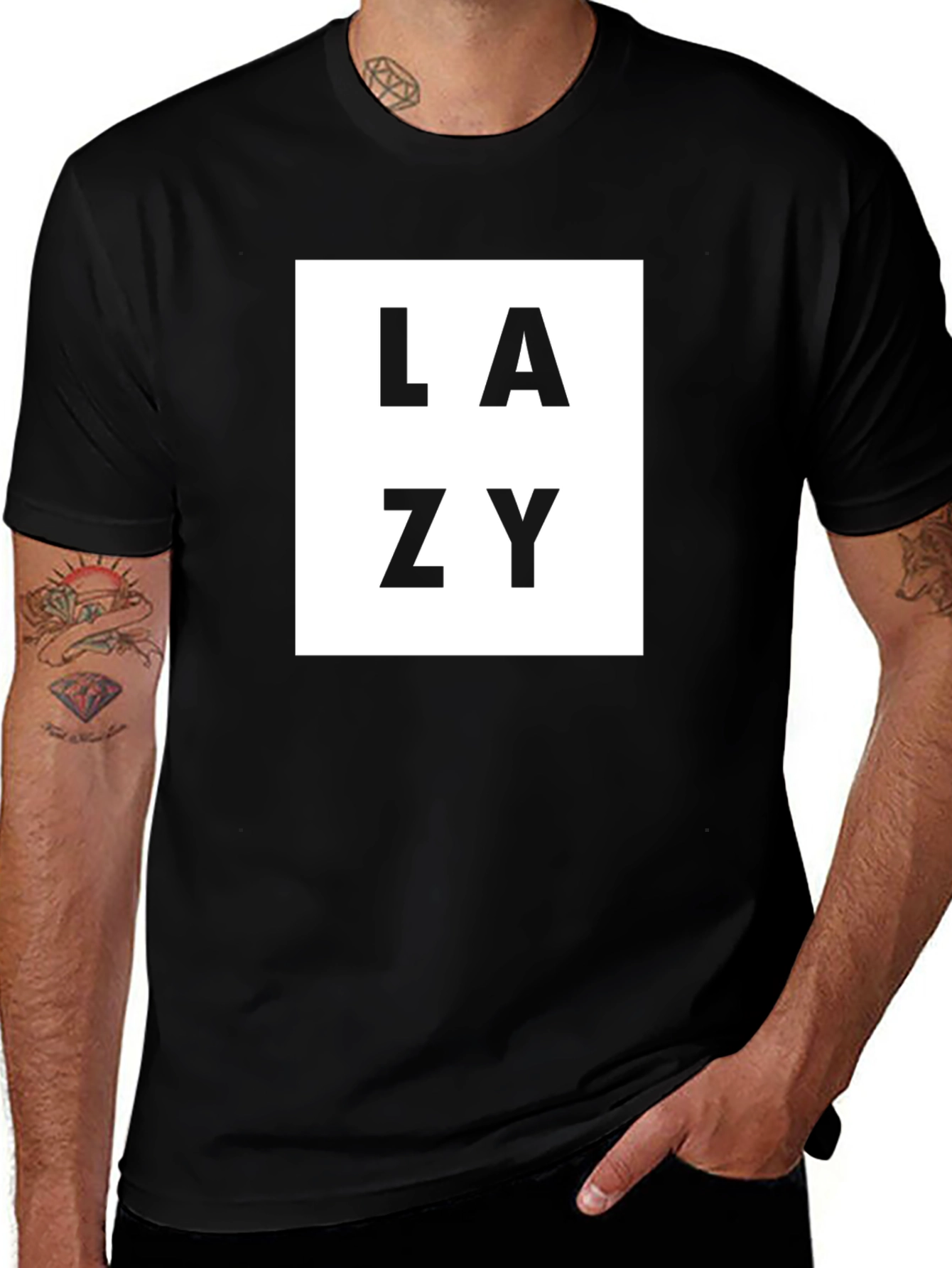 Lazy Graphic Tee - Black Crew Neck Casual T-Shirt