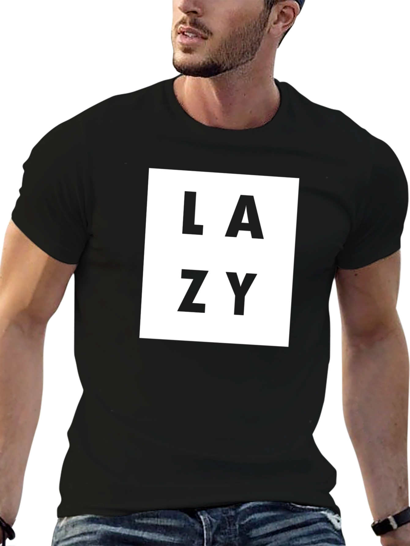 Lazy Graphic Tee - Black Crew Neck Casual T-Shirt