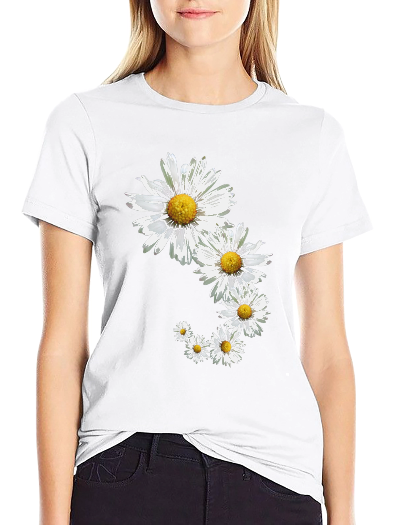 Daisy Chain Graphic Tee - Black Cotton Blend