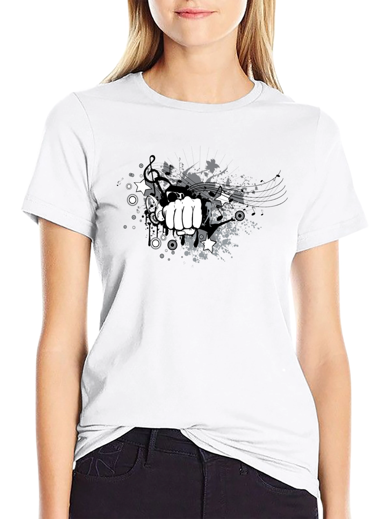 Mens Black Graphic Tee - Music Punch Design