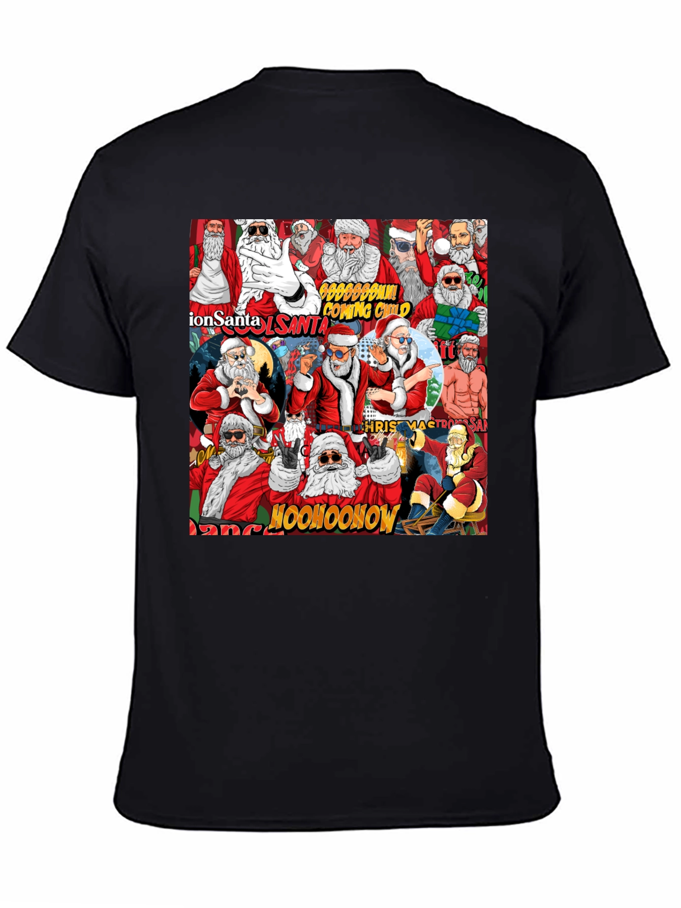 Cool Santa Collage Black T-Shirt